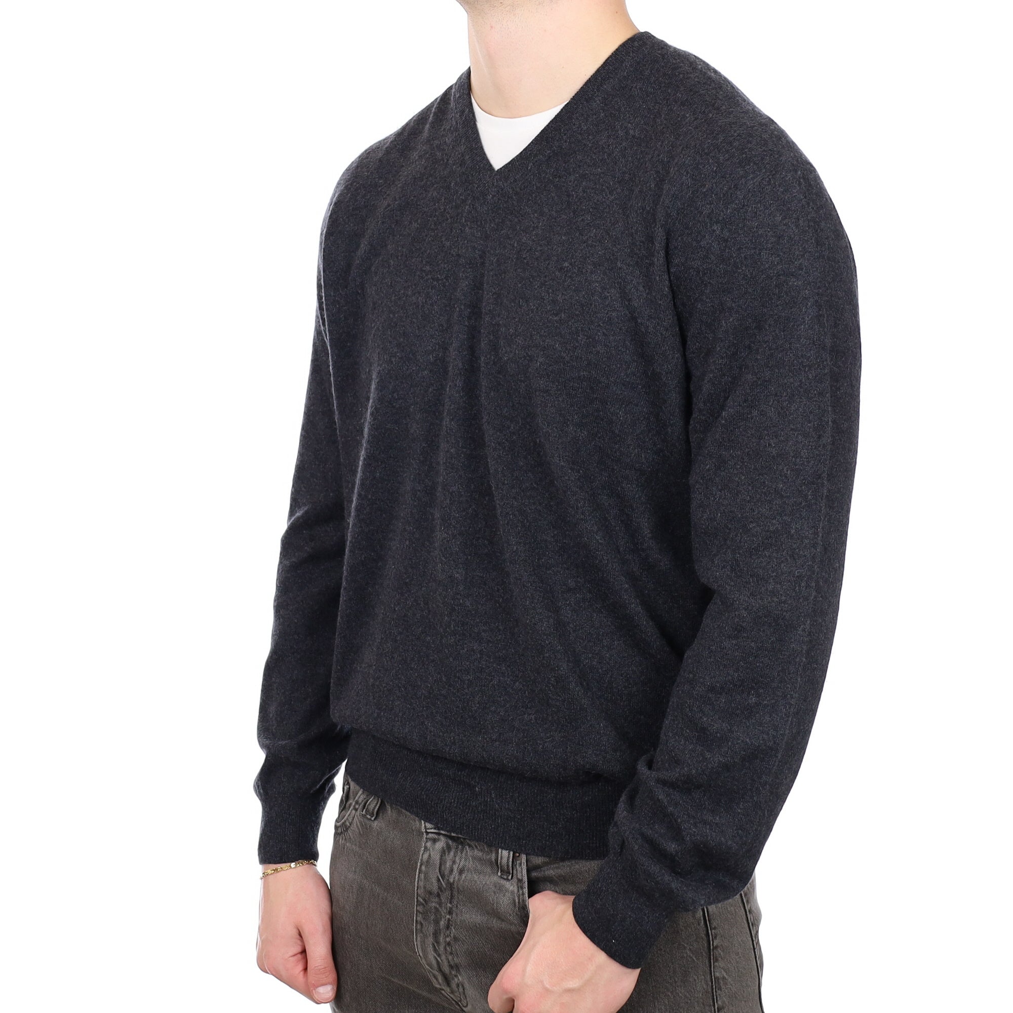 Men's Ermenegildo Zegna Charcoal Grey Cashmere V Neck Jumper XL