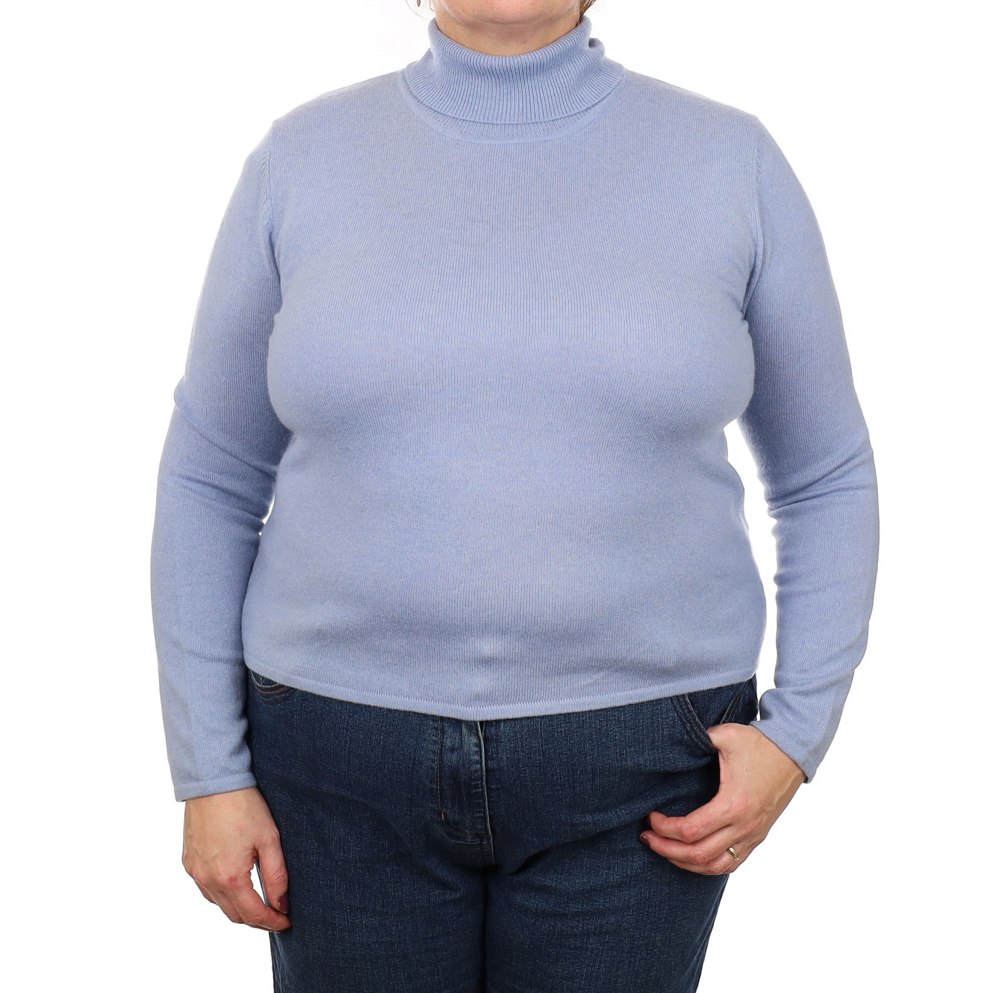 Sky Blue Cashmere Polo Neck Jumper Extra Large