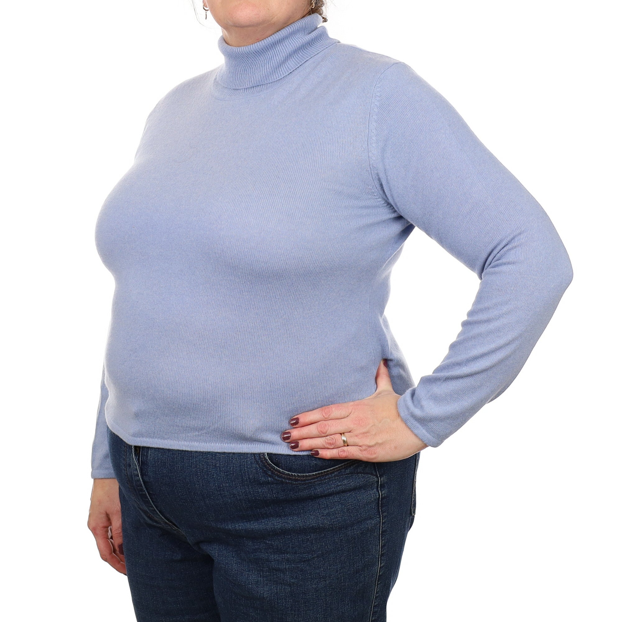 Sky Blue Cashmere Polo Neck Jumper Extra Large