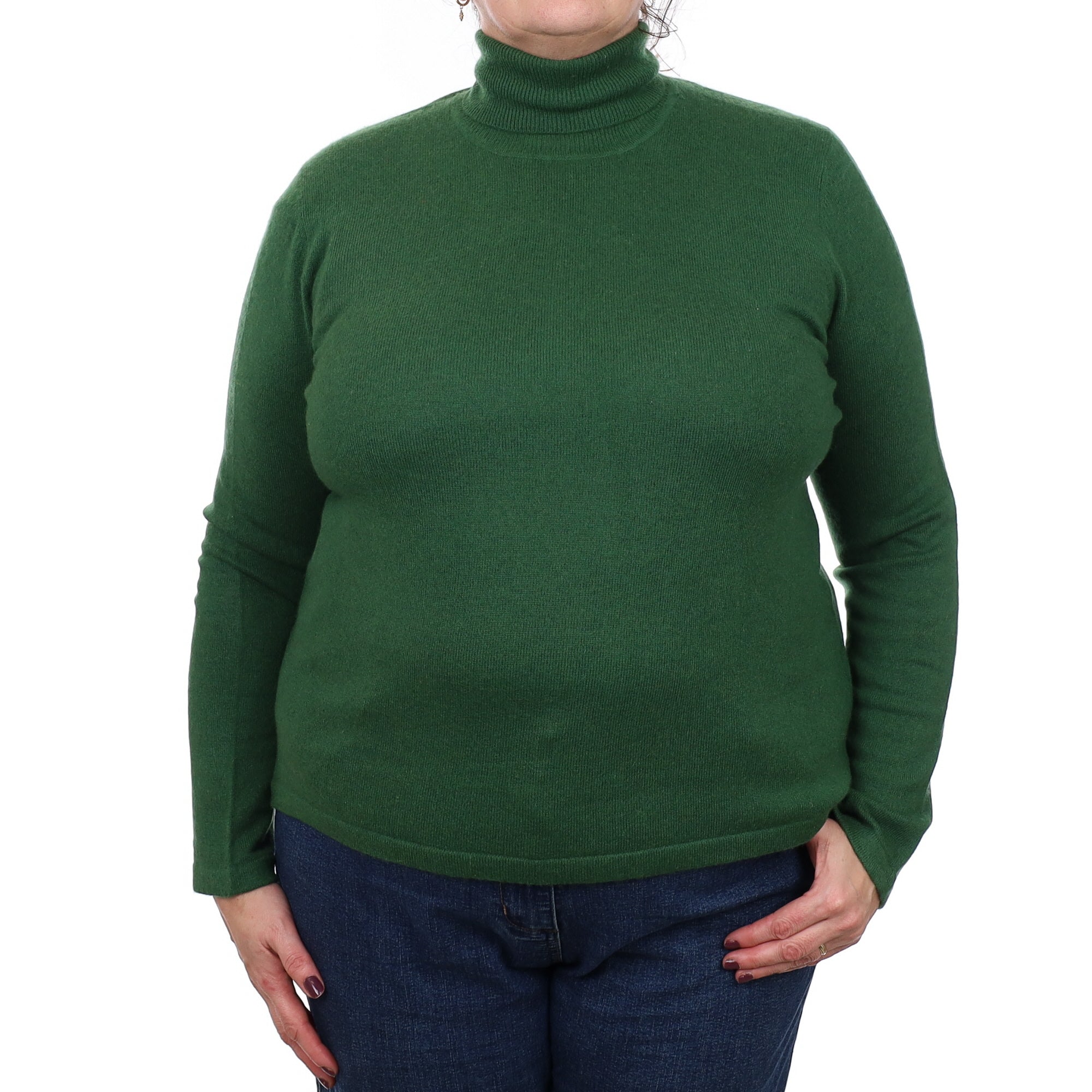 Pine Green Cashmere Polo Neck Jumper Extra Large