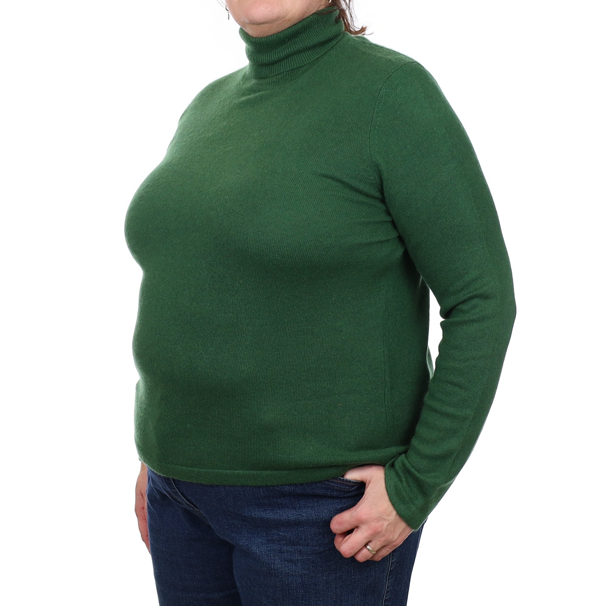 Pine Green Cashmere Polo Neck Jumper Extra Large