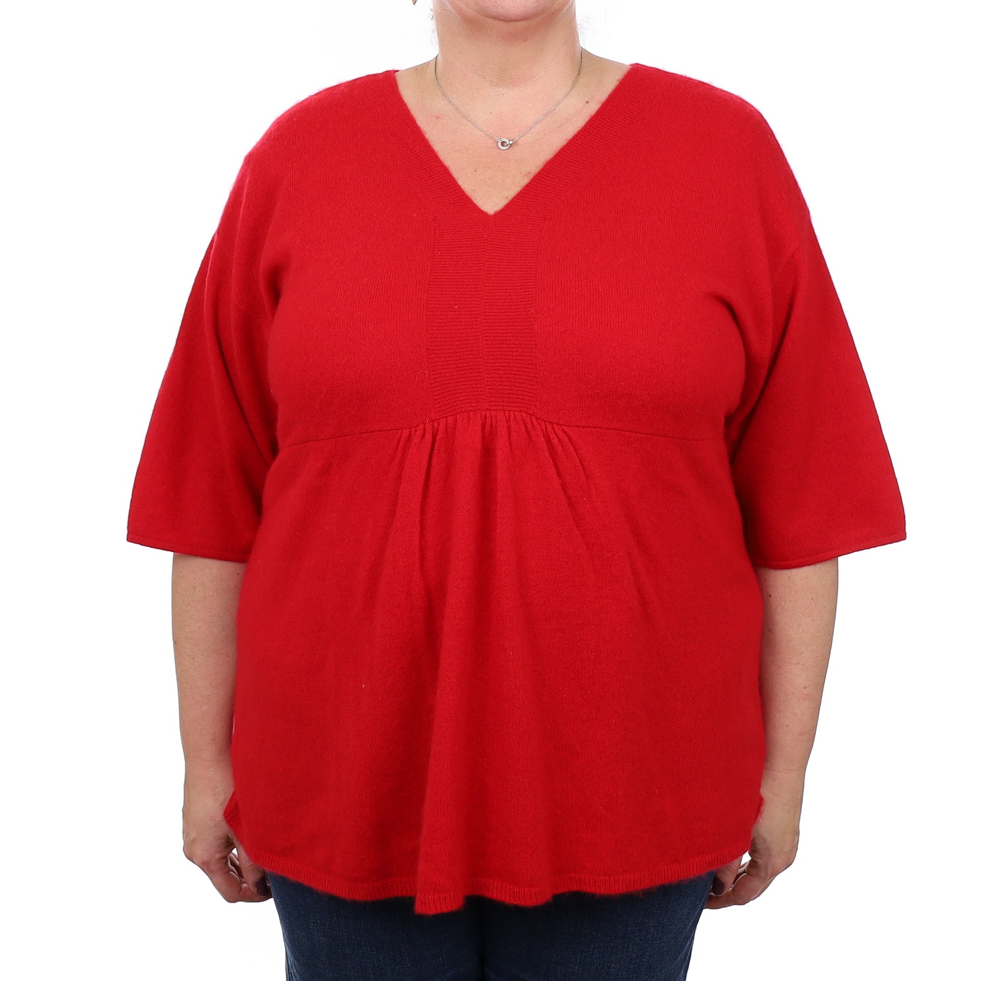 Post Box Red Cashmere V Neck Jumper 2X Extra Large