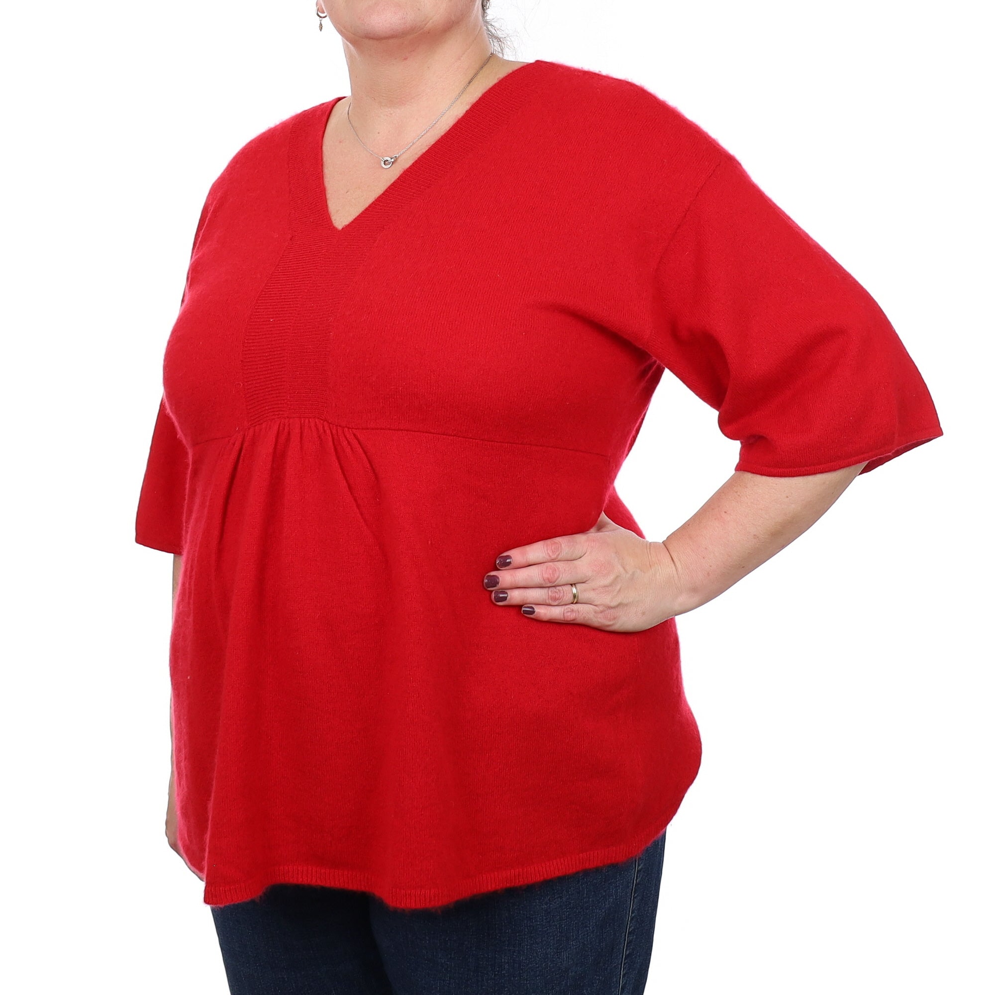 Post Box Red Cashmere V Neck Jumper 2X Extra Large