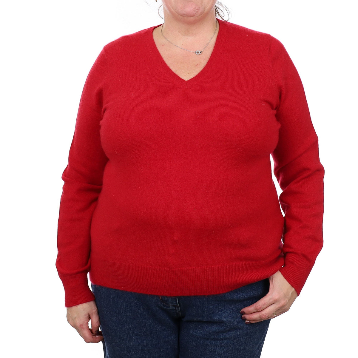 Crimson Red Cashmere V Neck Jumper Extra Large