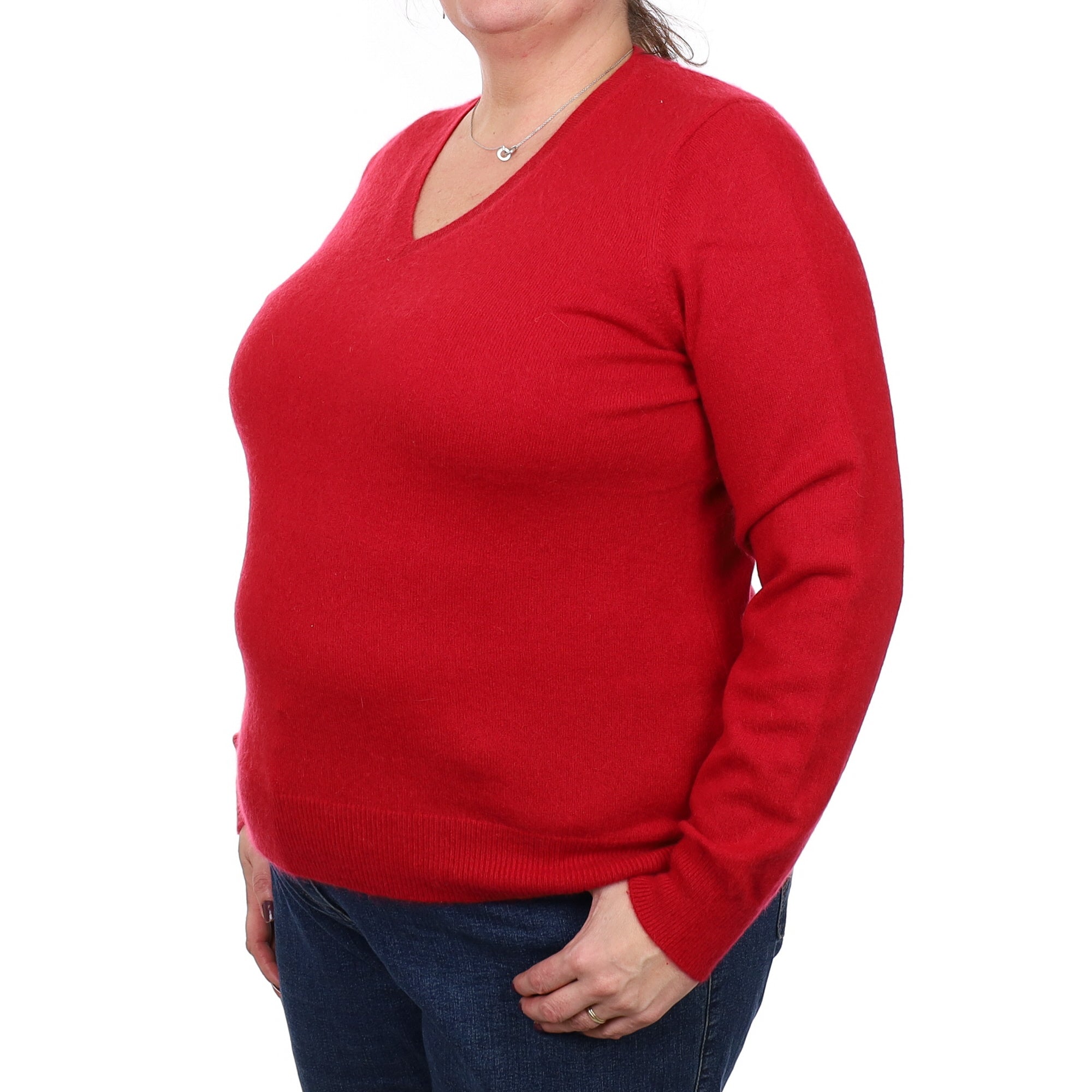Crimson Red Cashmere V Neck Jumper Extra Large