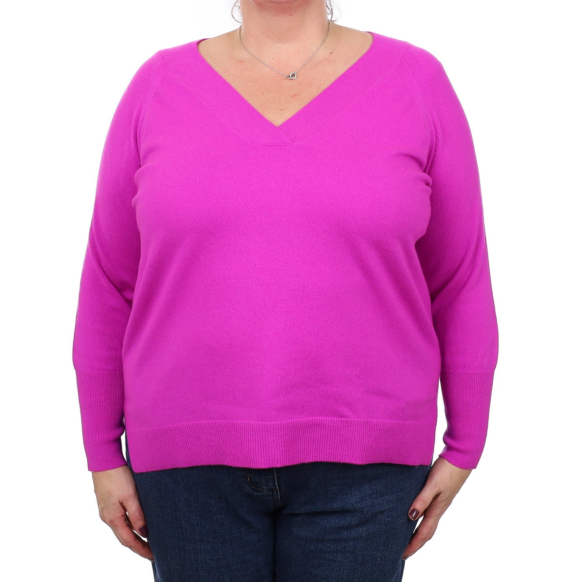 Magenta Purple Cashmere V Neck Jumper Extra Large