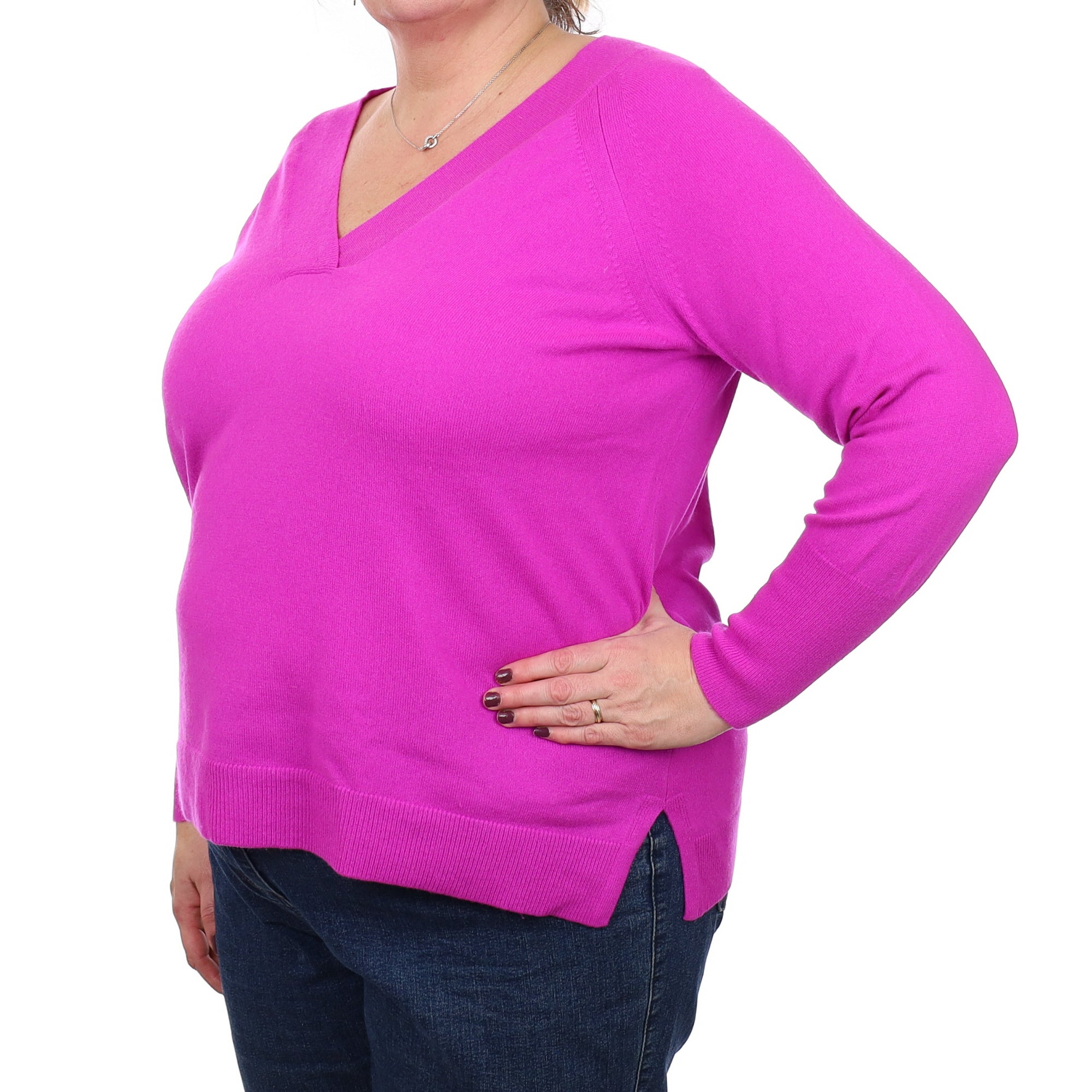 Magenta Purple Cashmere V Neck Jumper Extra Large