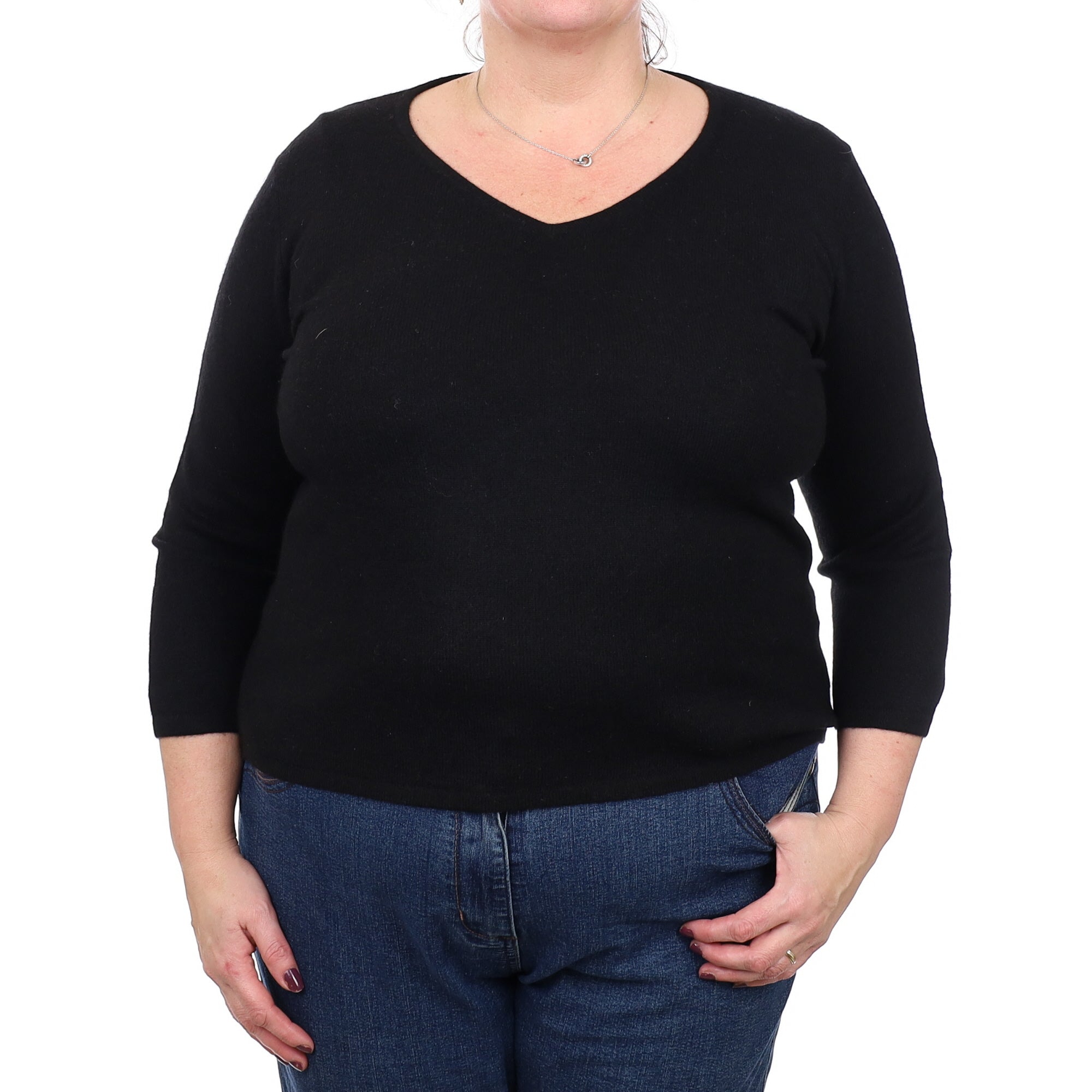 Black Cashmere V Neck Jumper Extra Large