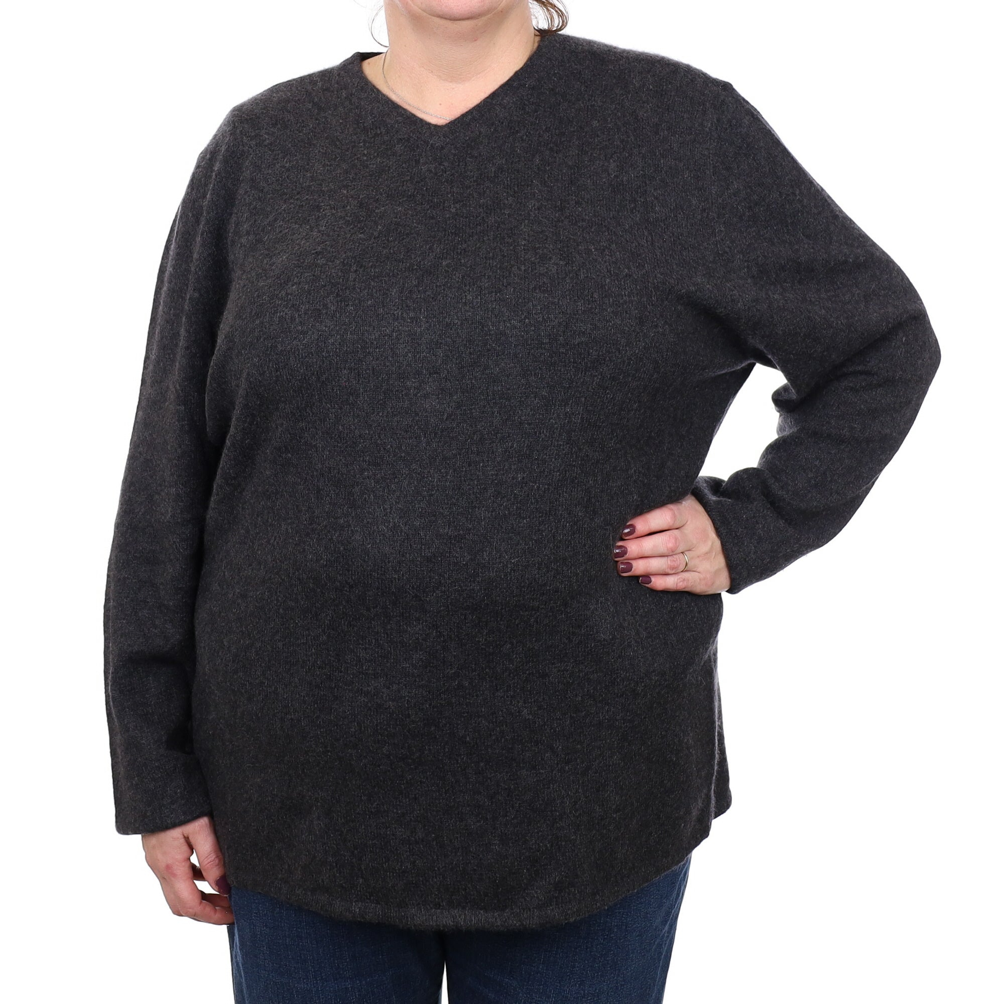 Charcoal Grey Cashmere V Neck Jumper 2x Extra Large