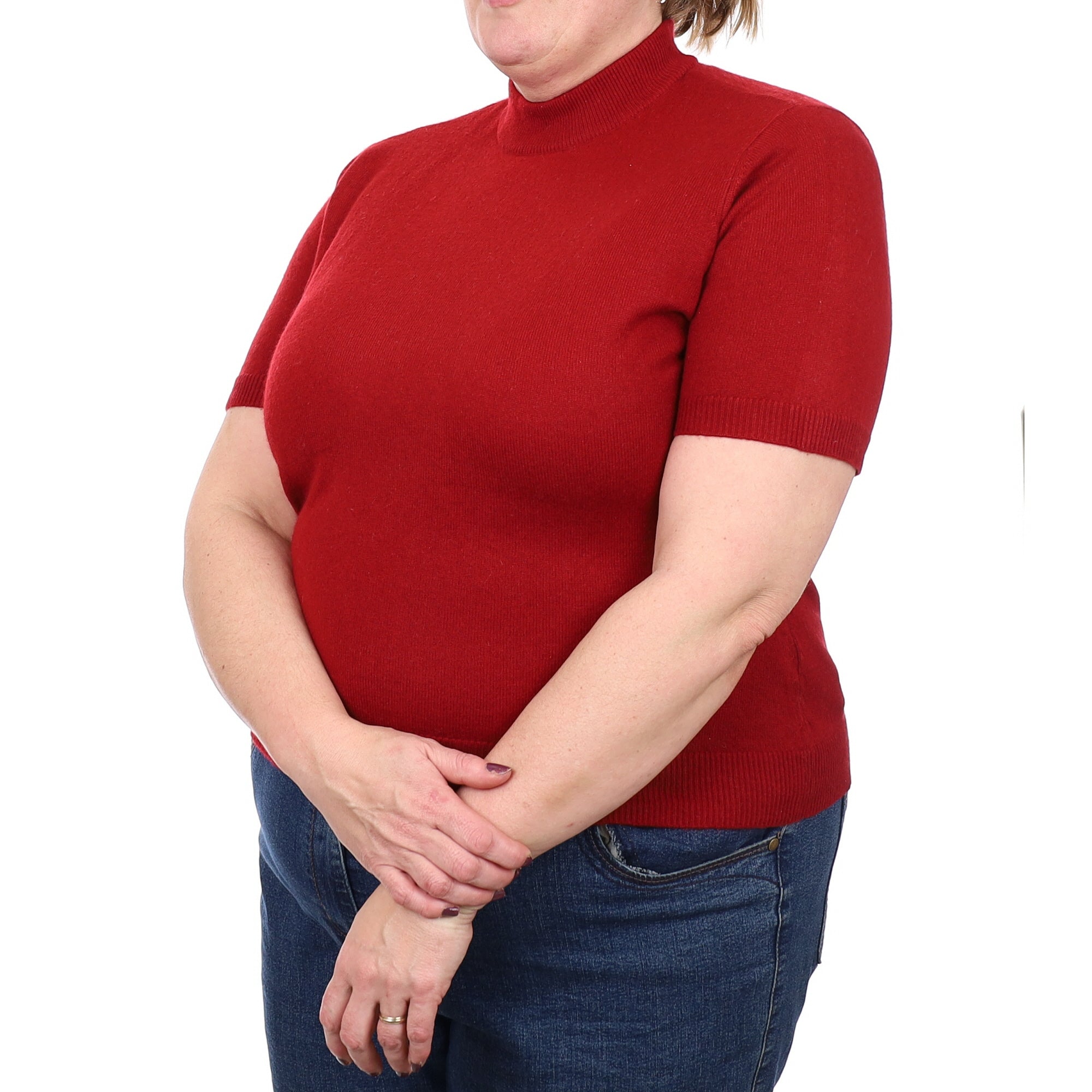 Crimson Red Cashmere Short Sleeved Turtle Neck Jumper Extra Large