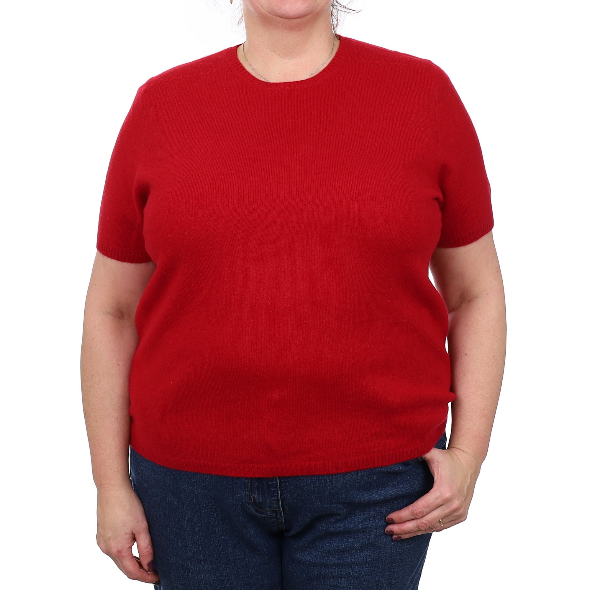 Crimson Red Cashmere Short Sleeved Crew Neck Jumper Extra Large
