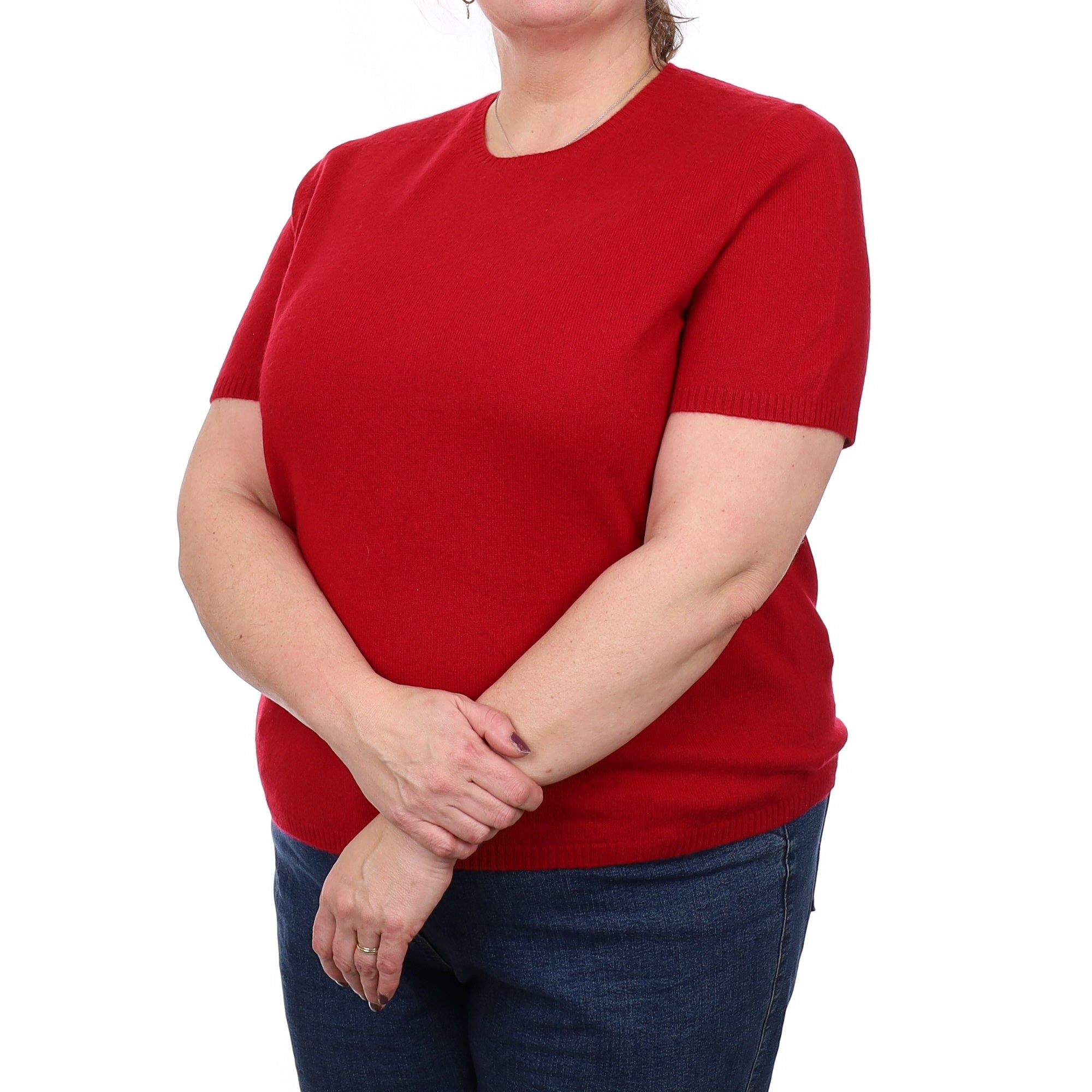 Crimson Red Cashmere Short Sleeved Crew Neck Jumper Extra Large