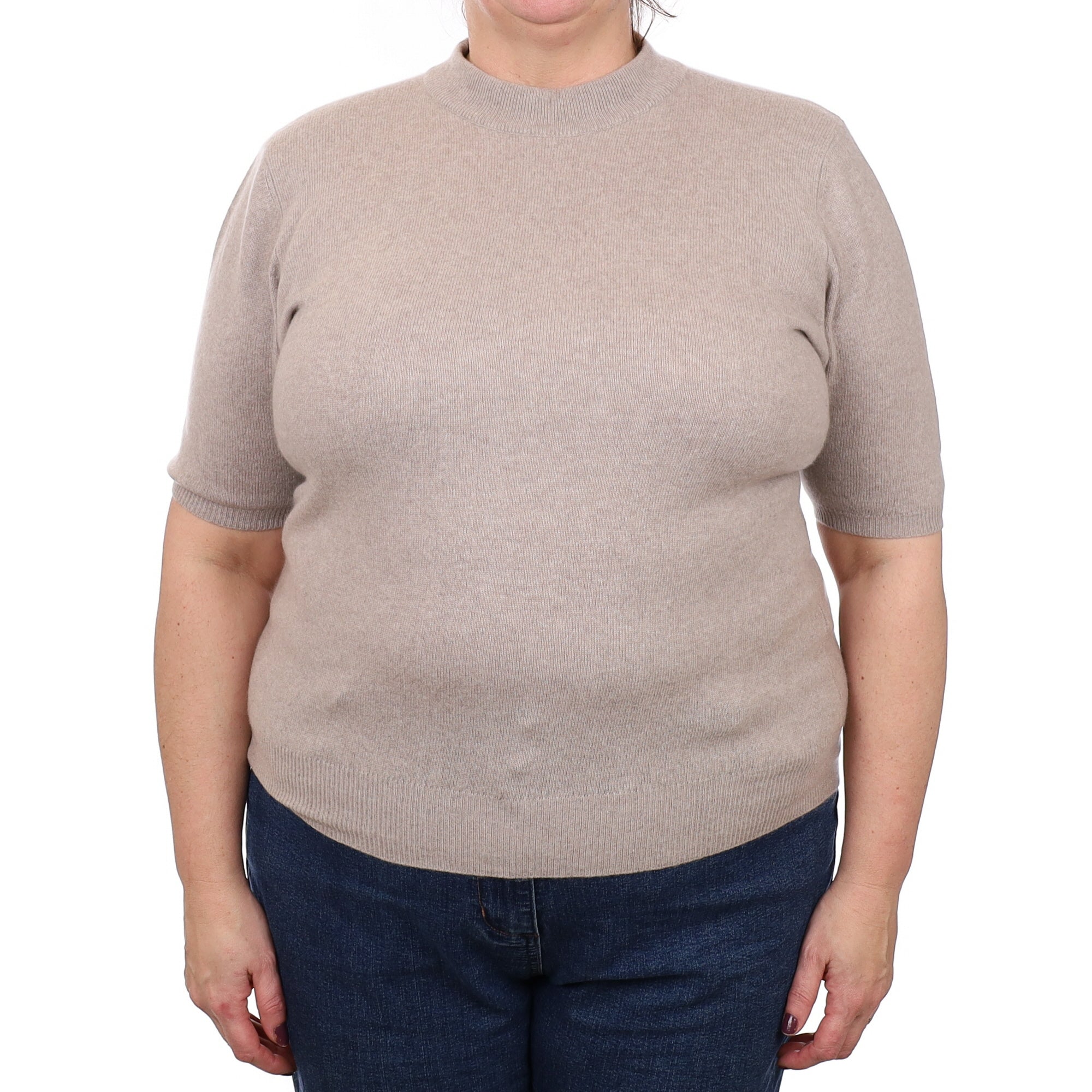 Fawn Beige Cashmere Short Sleeved Turtle Neck Jumper Extra Large