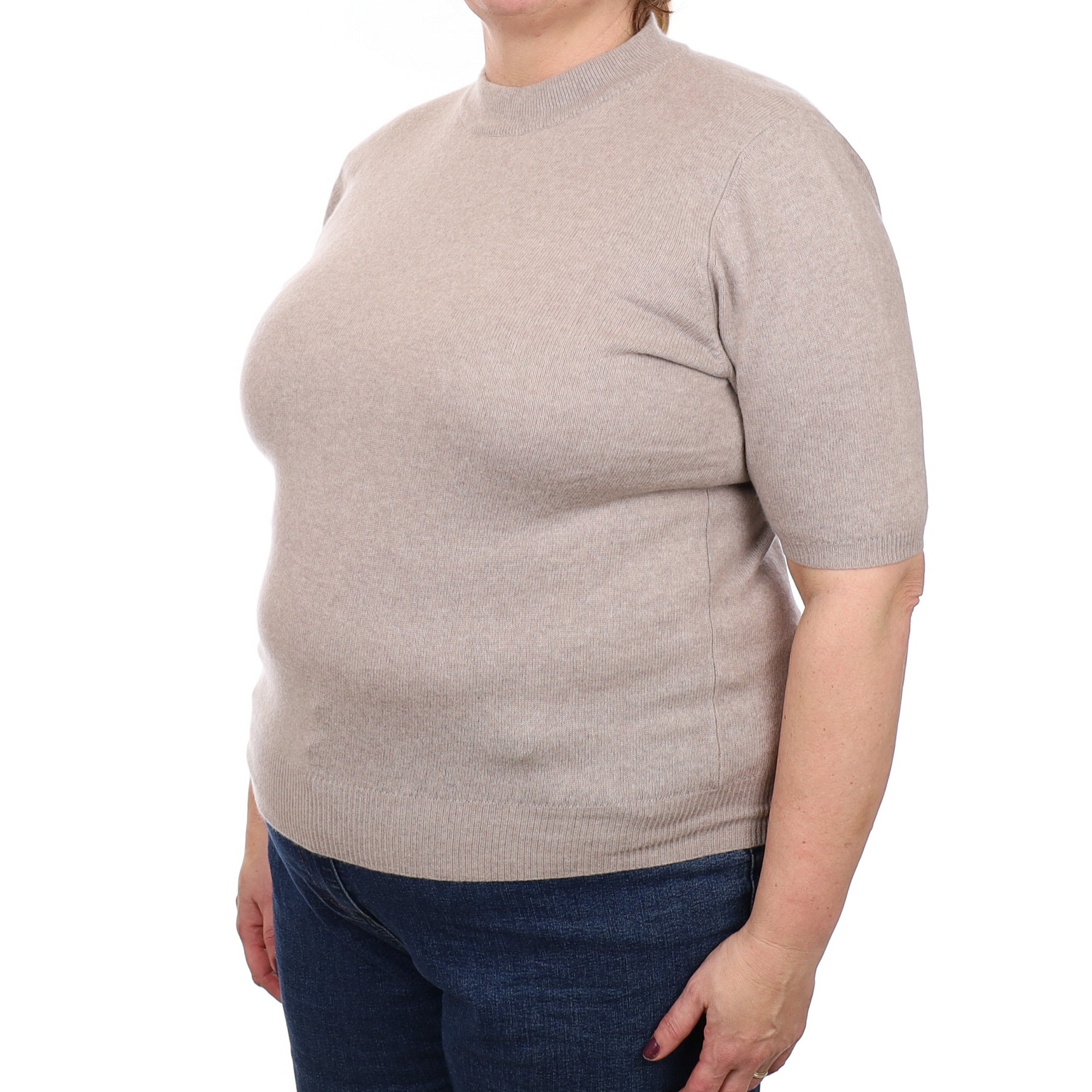 Fawn Beige Cashmere Short Sleeved Turtle Neck Jumper Extra Large