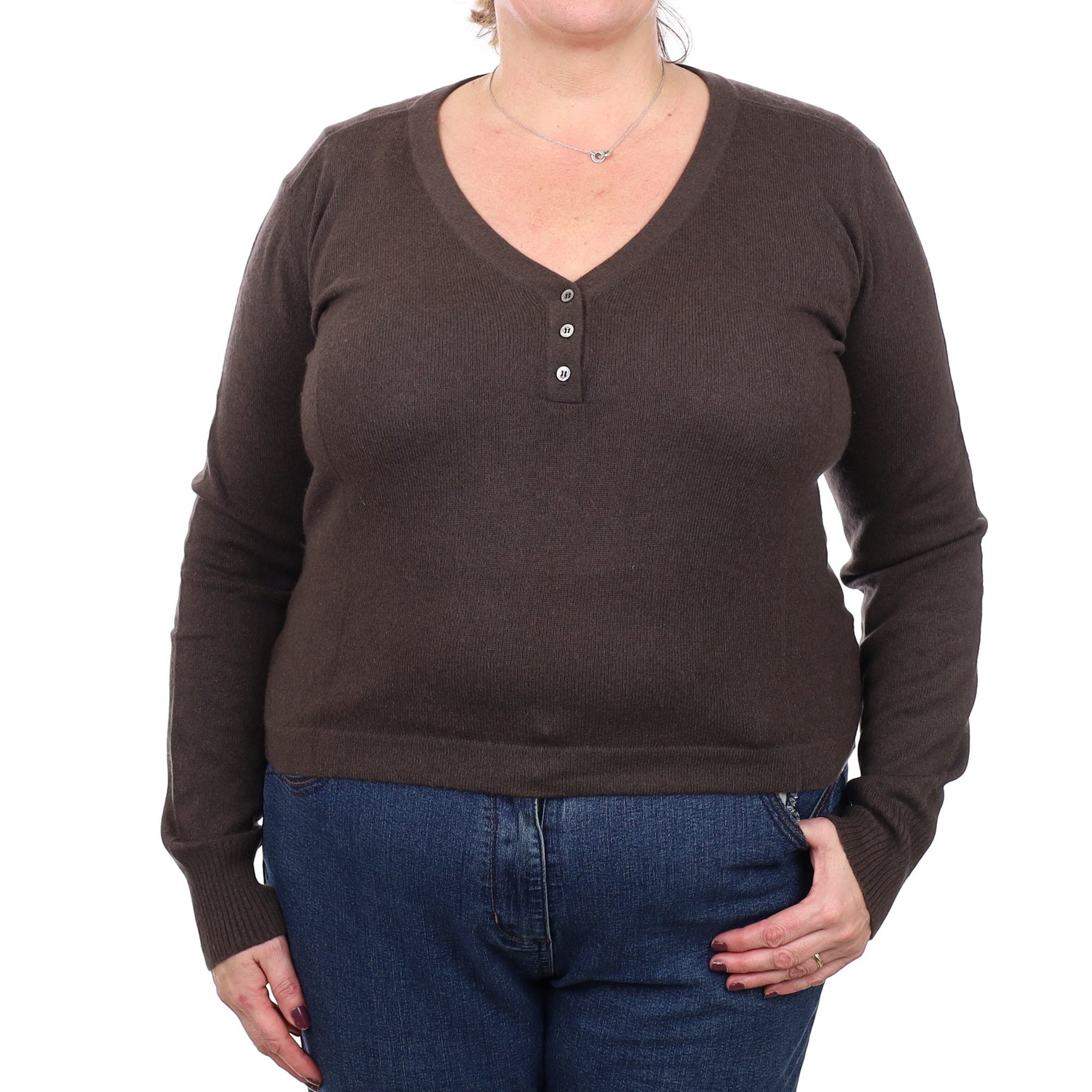 Mole Brown Cashmere Buttoned V Neck Jumper Extra Large