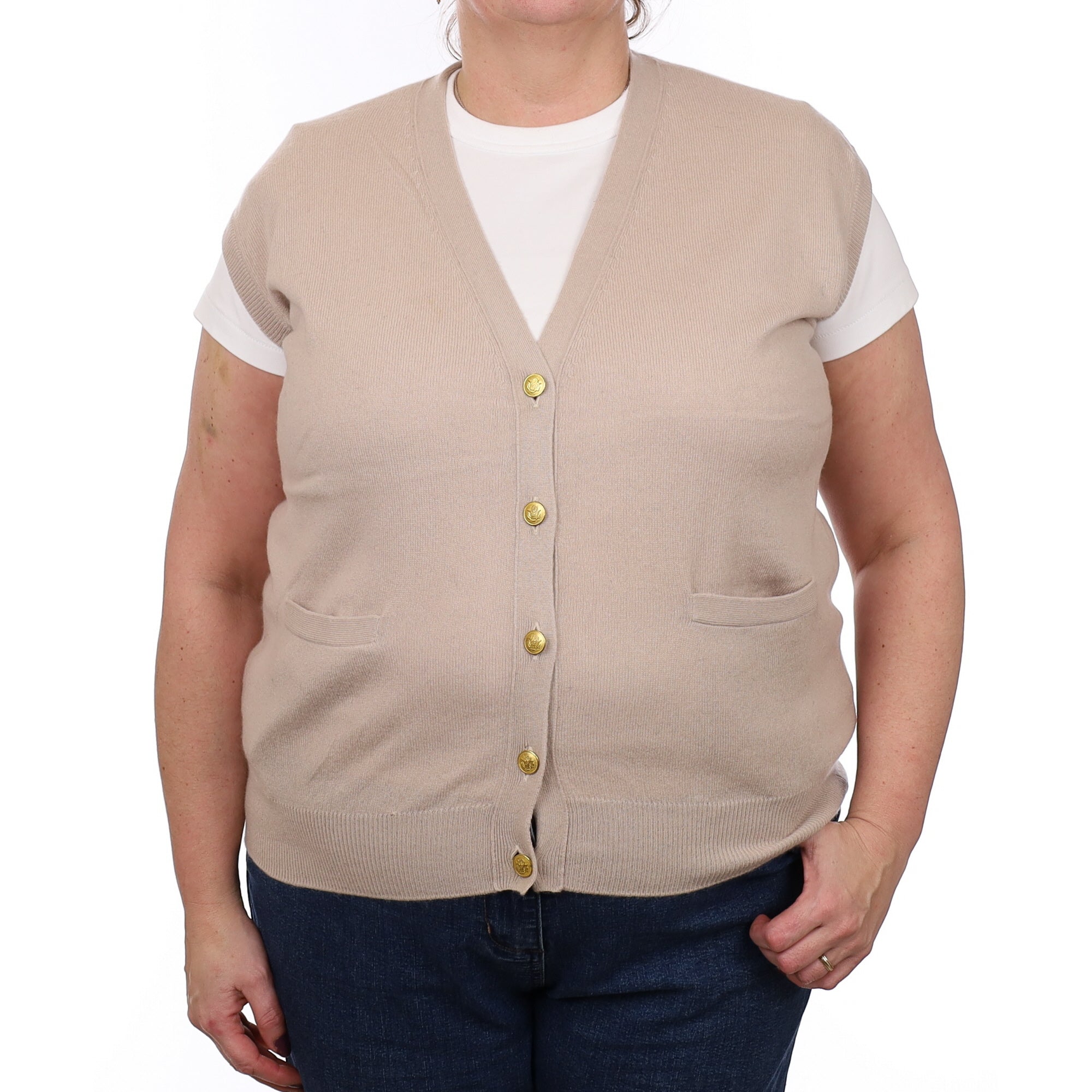 Oatmeal Beige Cashmere V Neck Waistcoat Extra Large