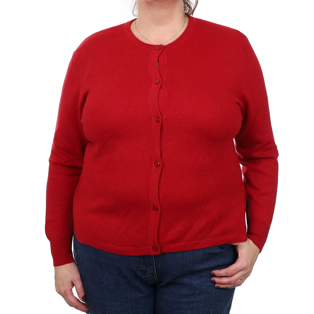 Crimson Red Cashmere Crew Neck Cardigan Extra Large
