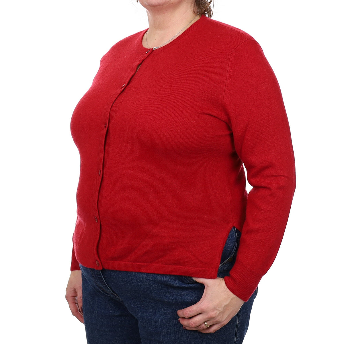 Crimson Red Cashmere Crew Neck Cardigan Extra Large