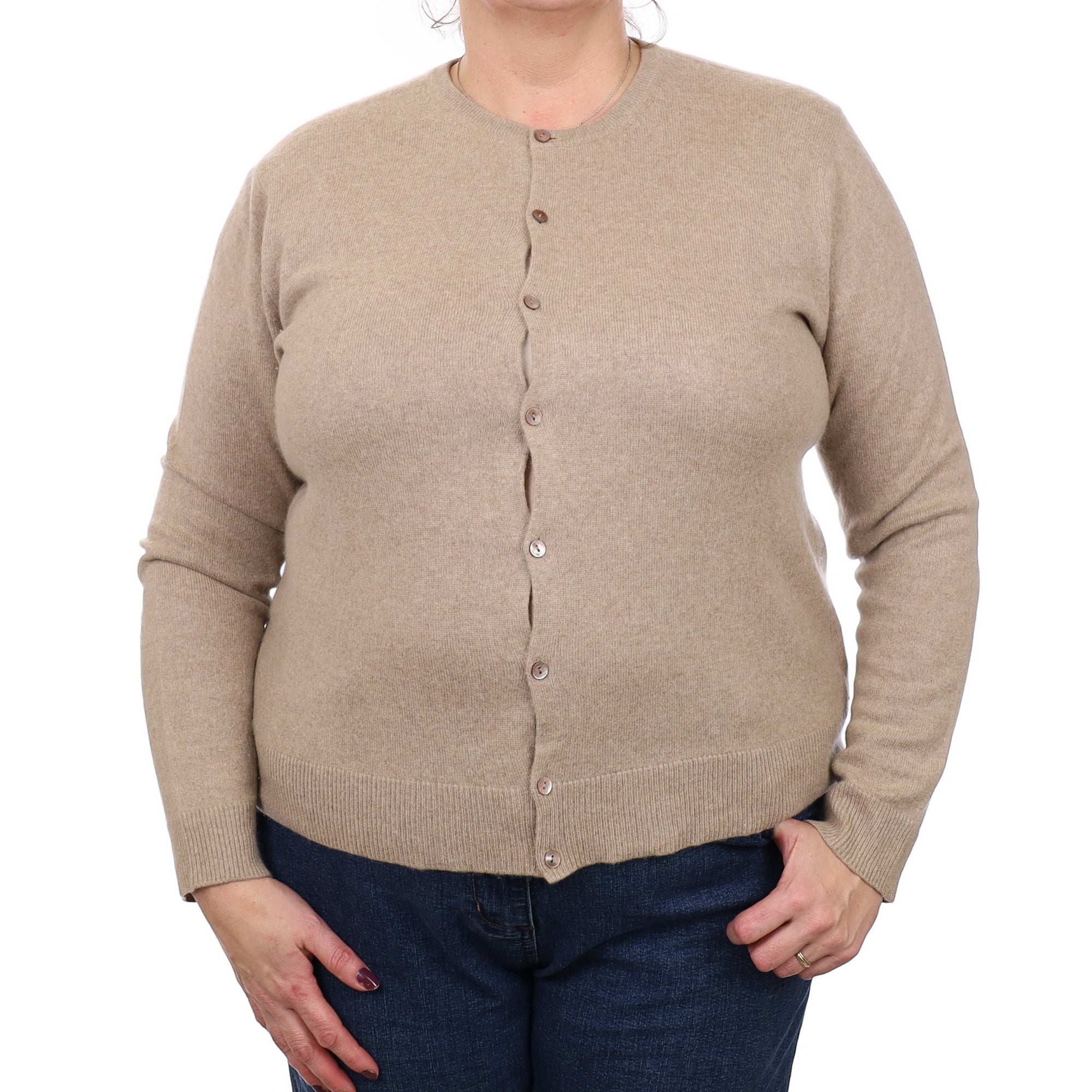Mocha Brown Cashmere Crew Neck Cardigan Extra Large