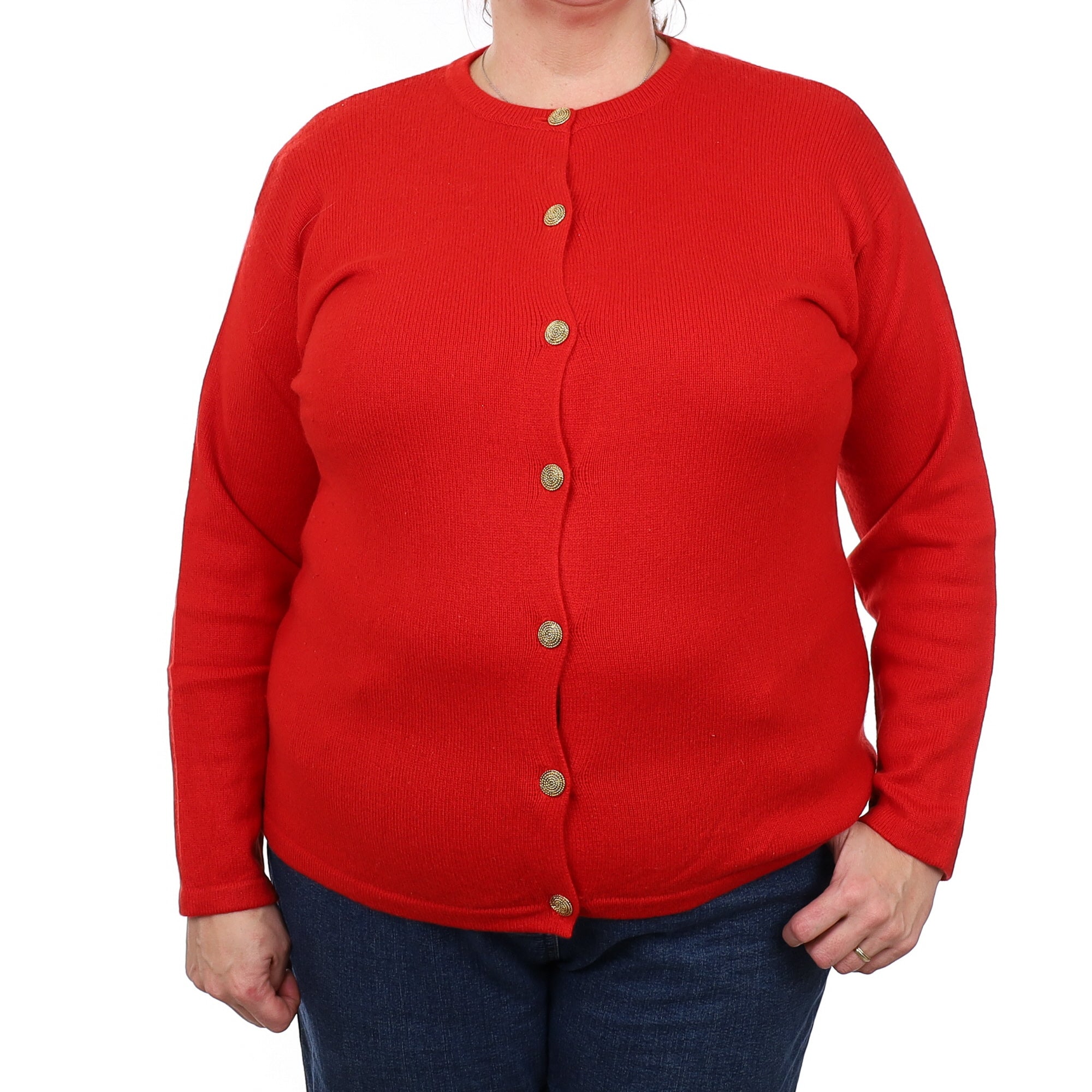 Vintage Scarlet Red Cashmere Crew Neck Cardigan Extra Large