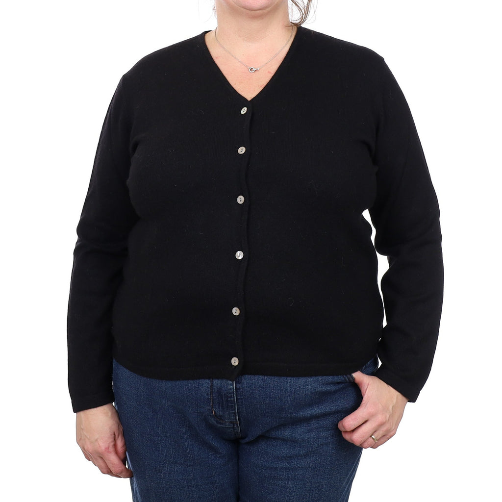 Black CashmereV Neck  Cardigan Extra Large