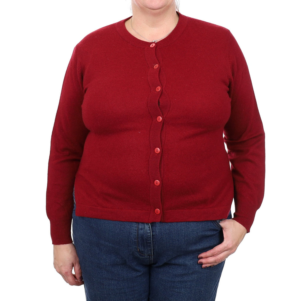Burgundy Red Cashmere Crew Neck Cardigan Extra Large