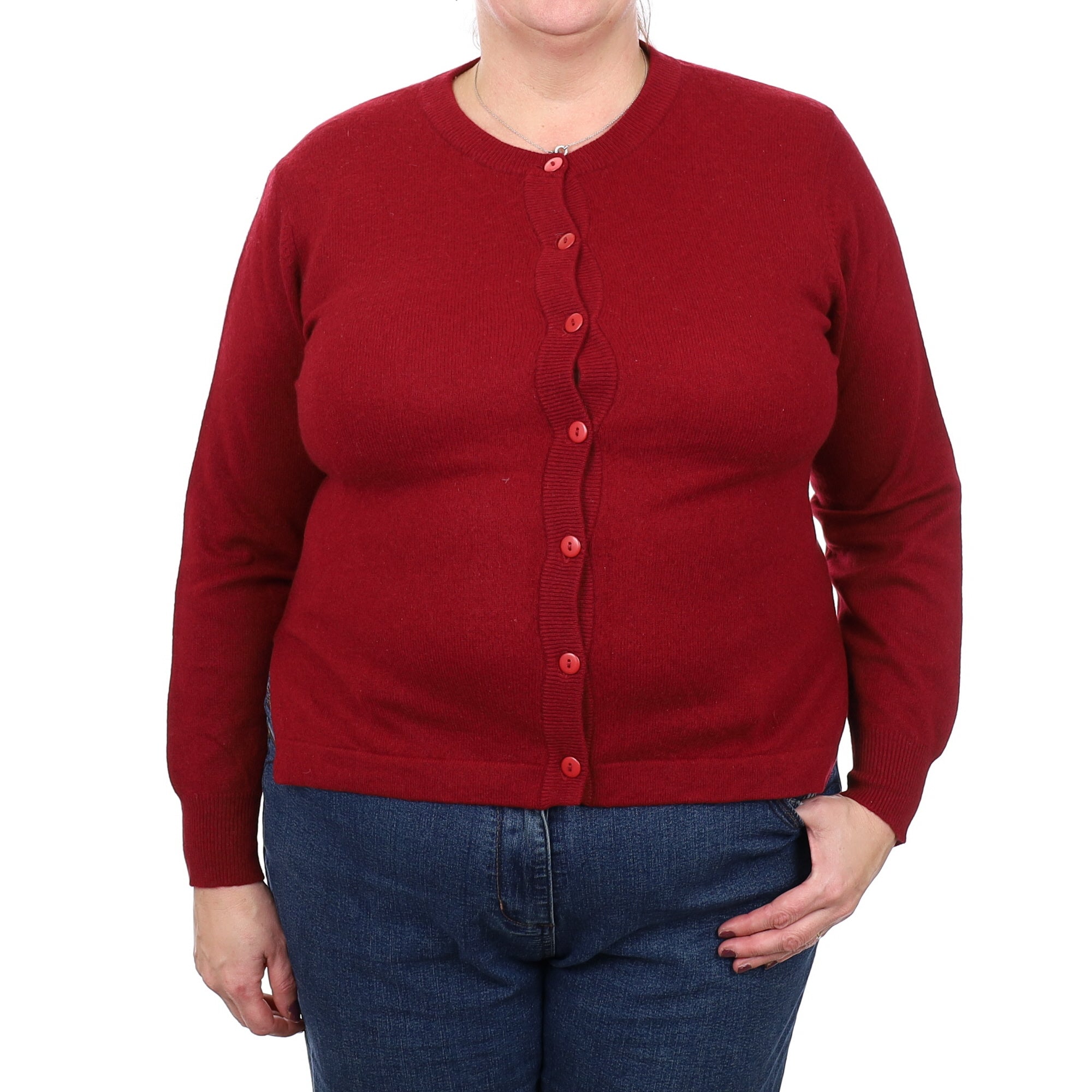 Burgundy Red Cashmere Crew Neck Cardigan Extra Large