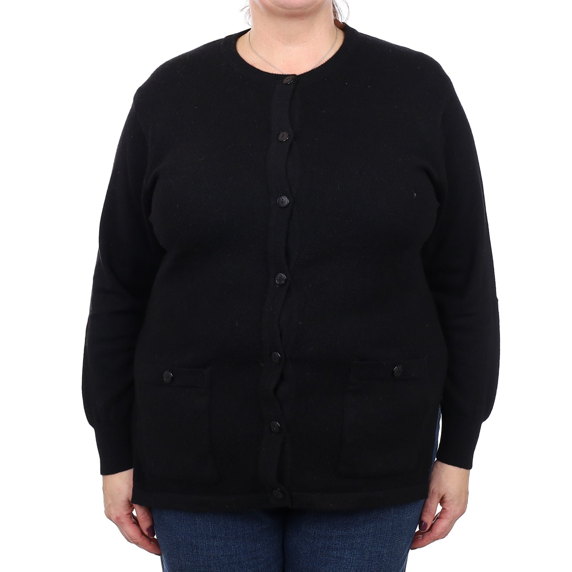 Black Cashmere Crew Neck Cardigan Extra Large