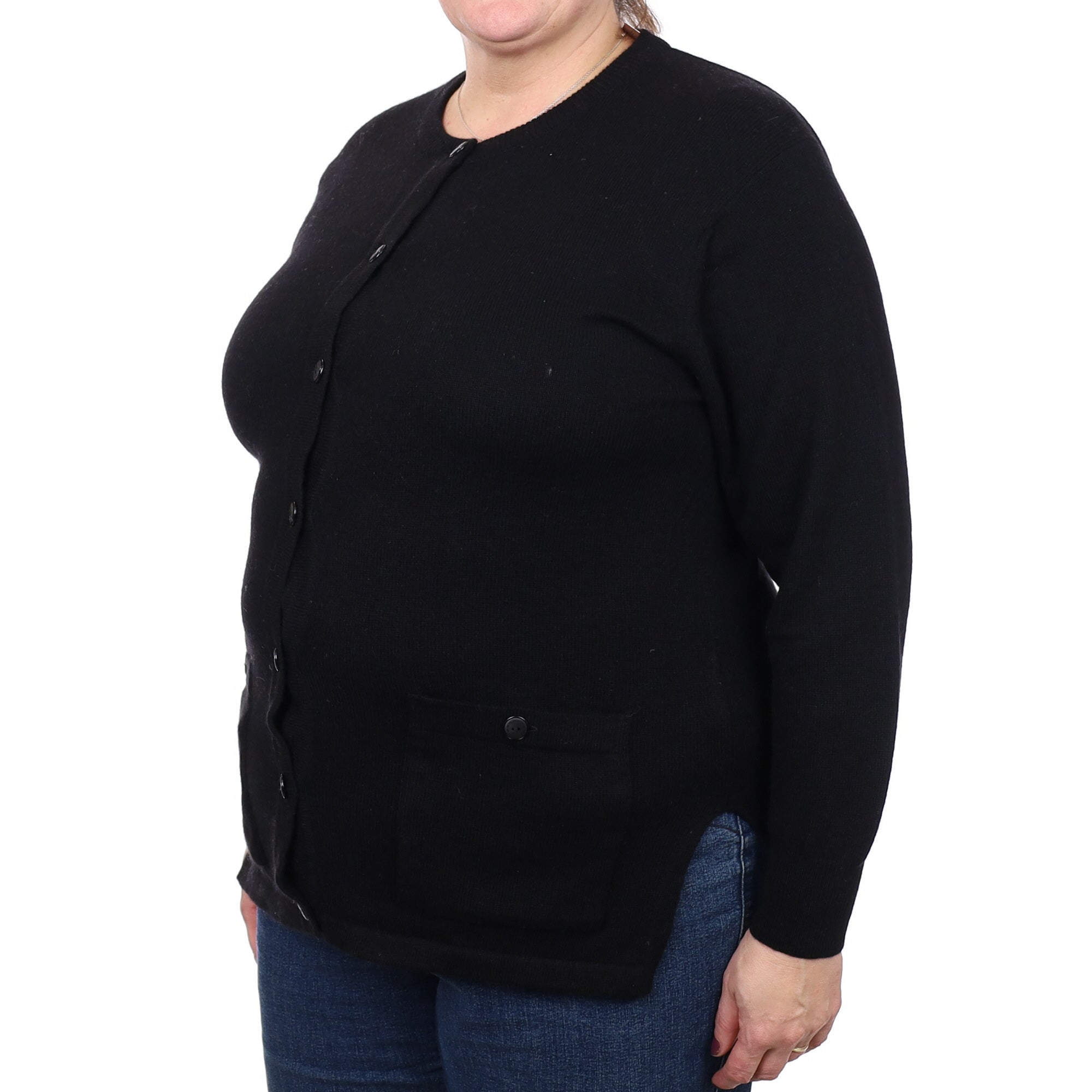 Black Cashmere Crew Neck Cardigan Extra Large