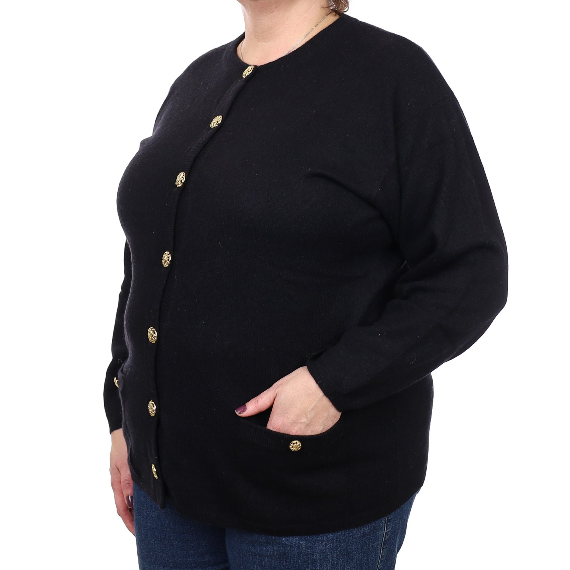 Black Cashmere Crew Neck Cardigan Extra Large