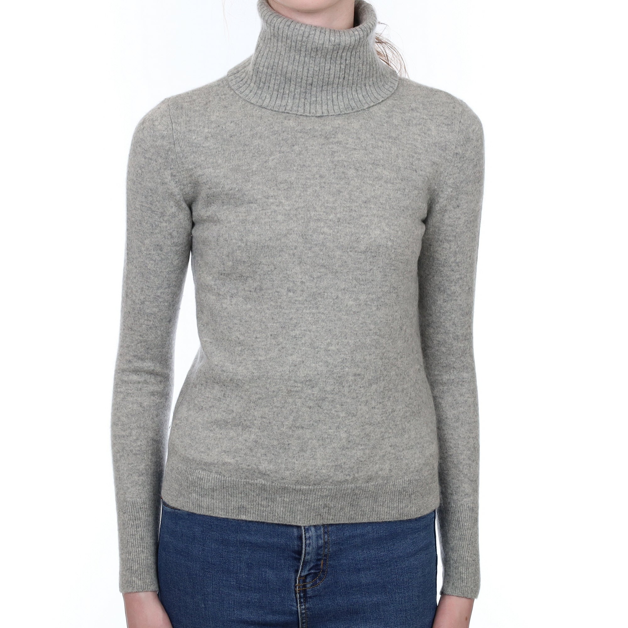 Smoke Grey Cashmere Polo Neck Jumper Extra Small