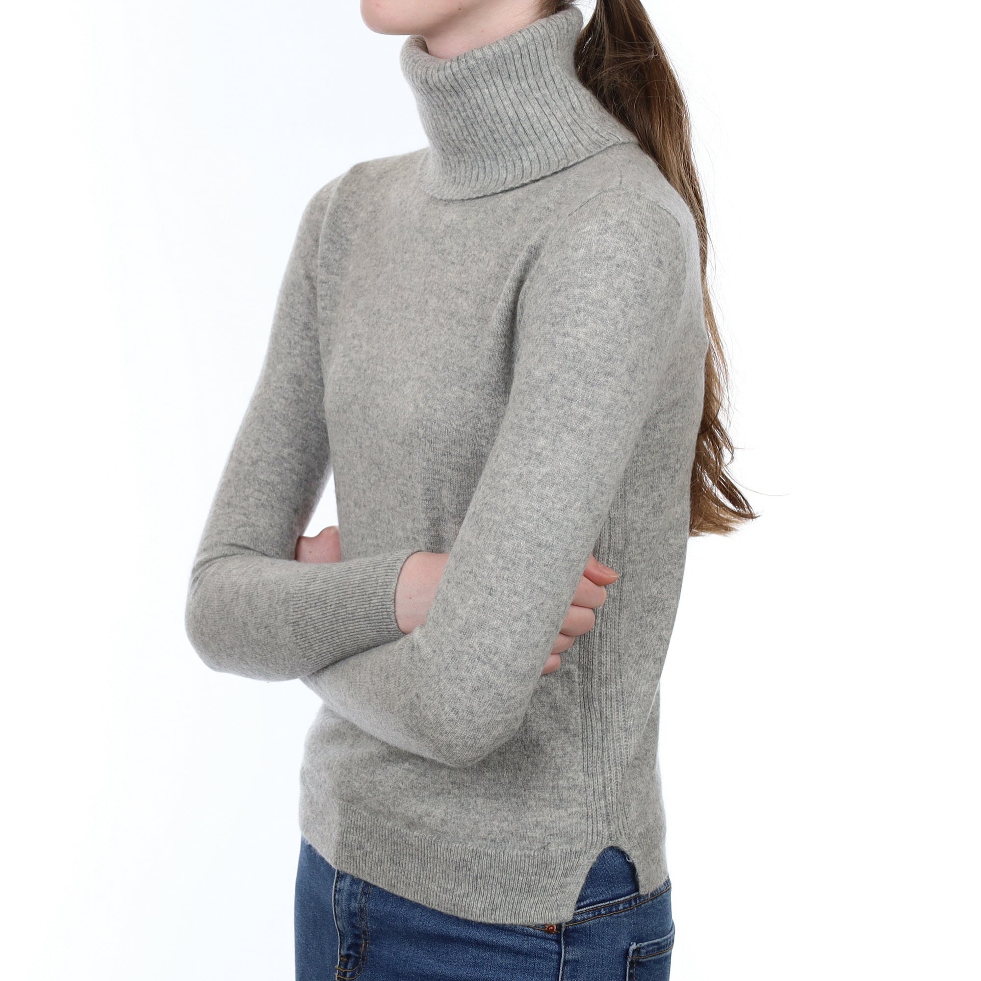 Smoke Grey Cashmere Polo Neck Jumper Extra Small