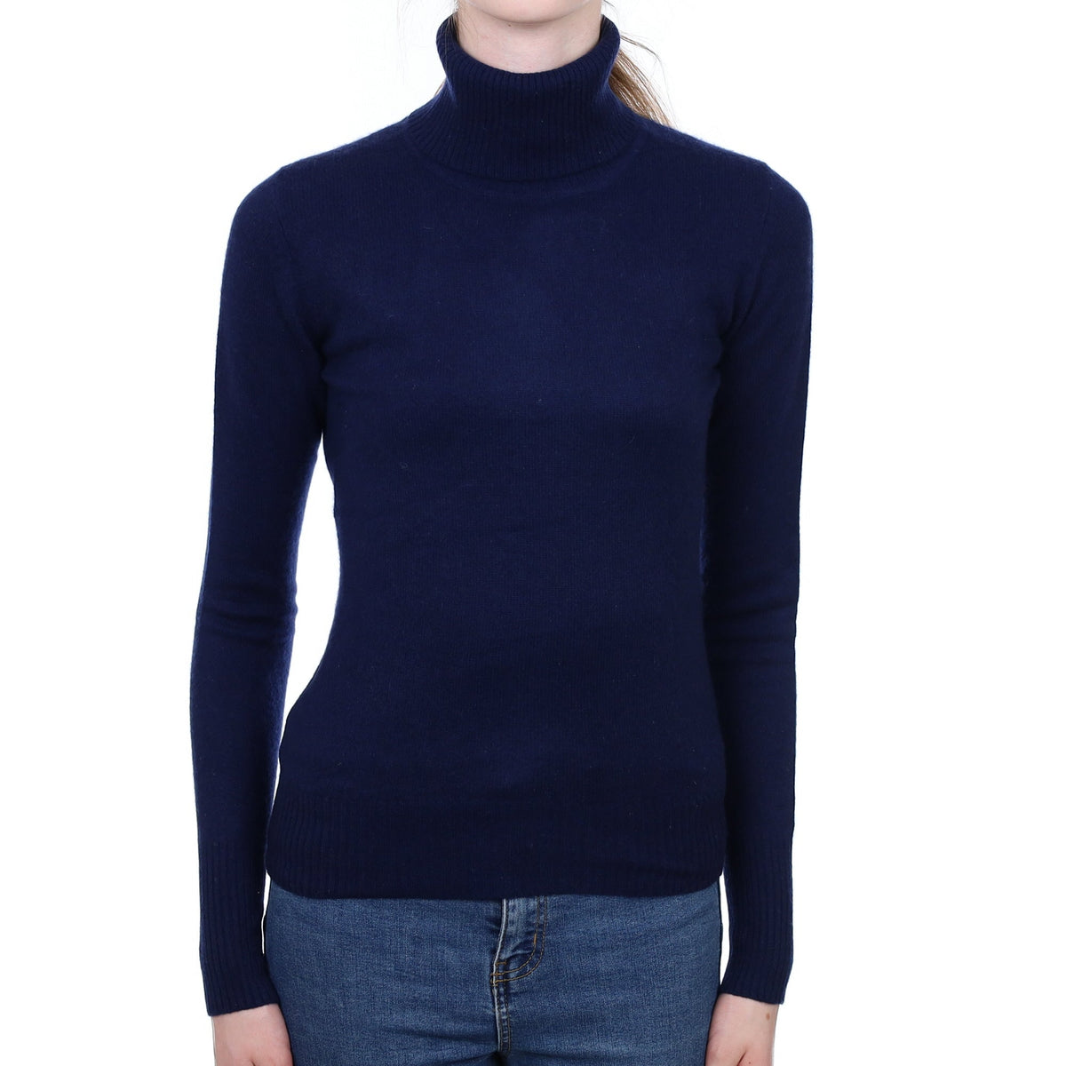 Navy Blue Cashmere Polo Neck Jumper Extra Small