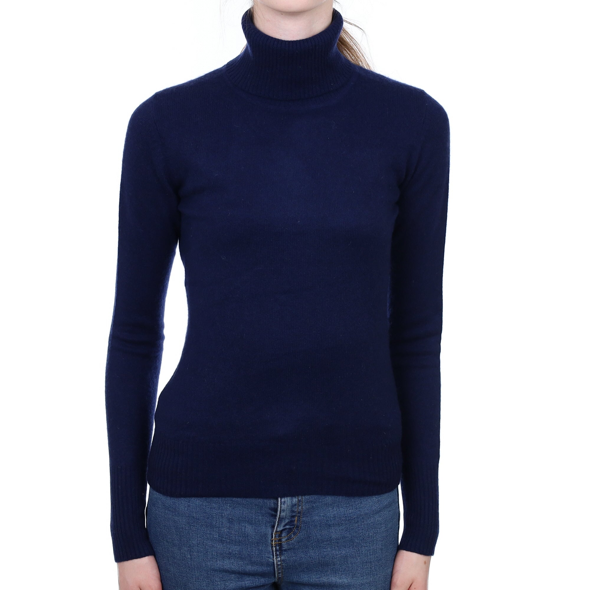 Navy Blue Cashmere Polo Neck Jumper Extra Small