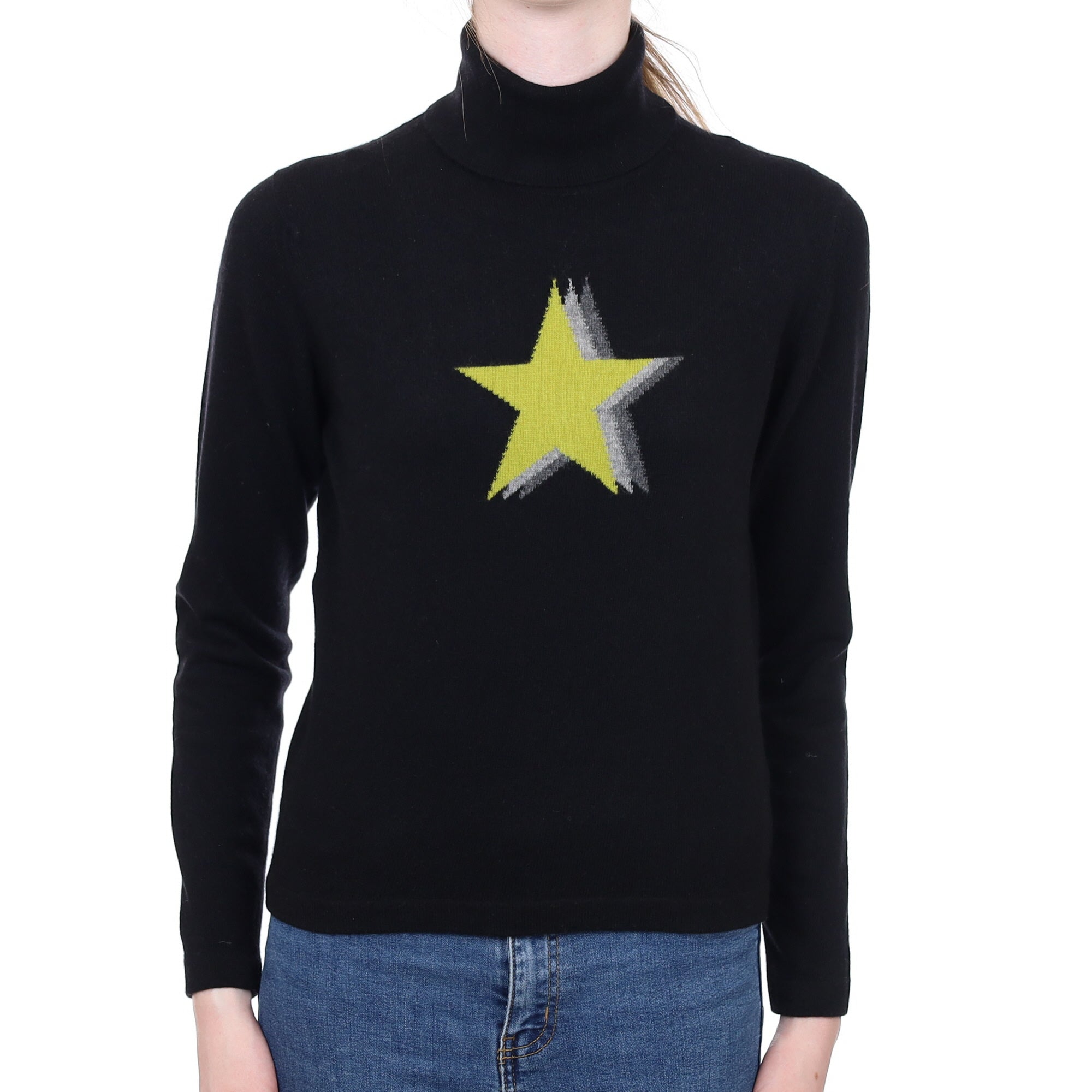 Black Cashmere Polo Neck Jumper With Star Design Extra Small
