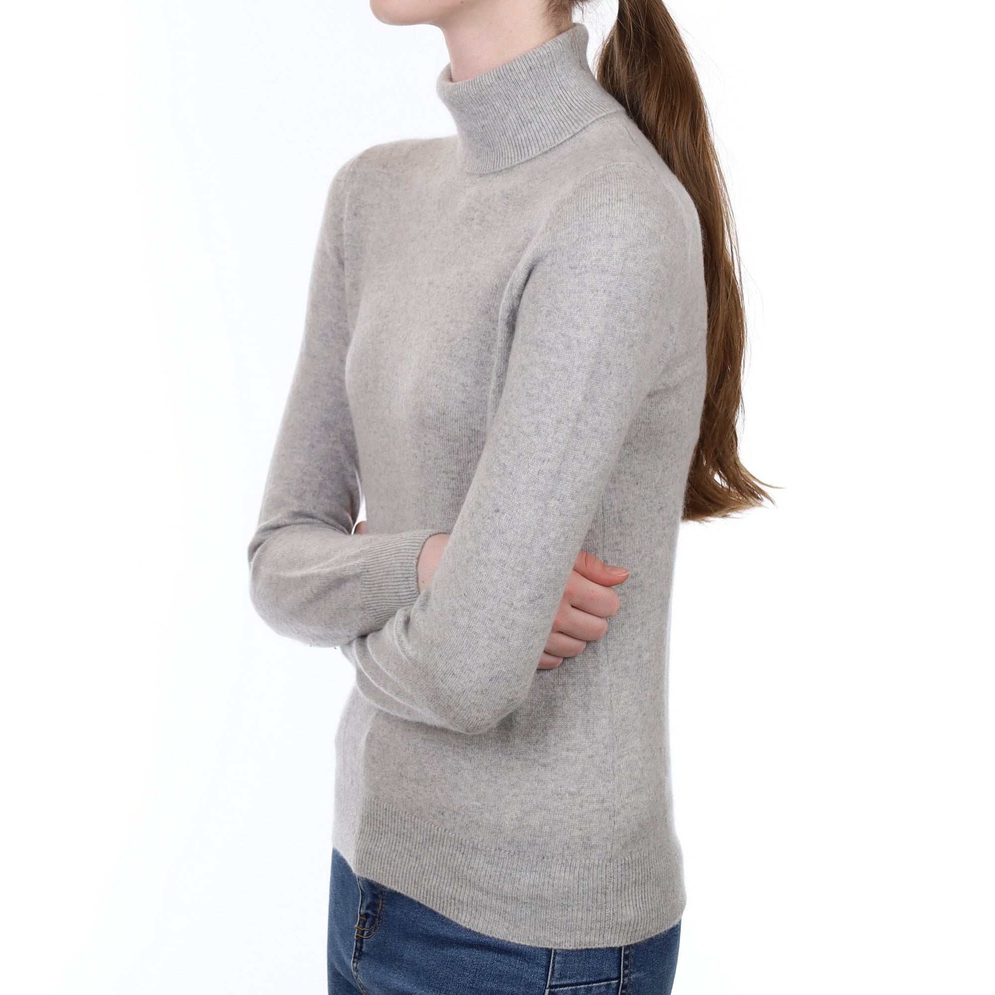 Smoke Grey Cashmere Polo Neck Jumper Extra Small