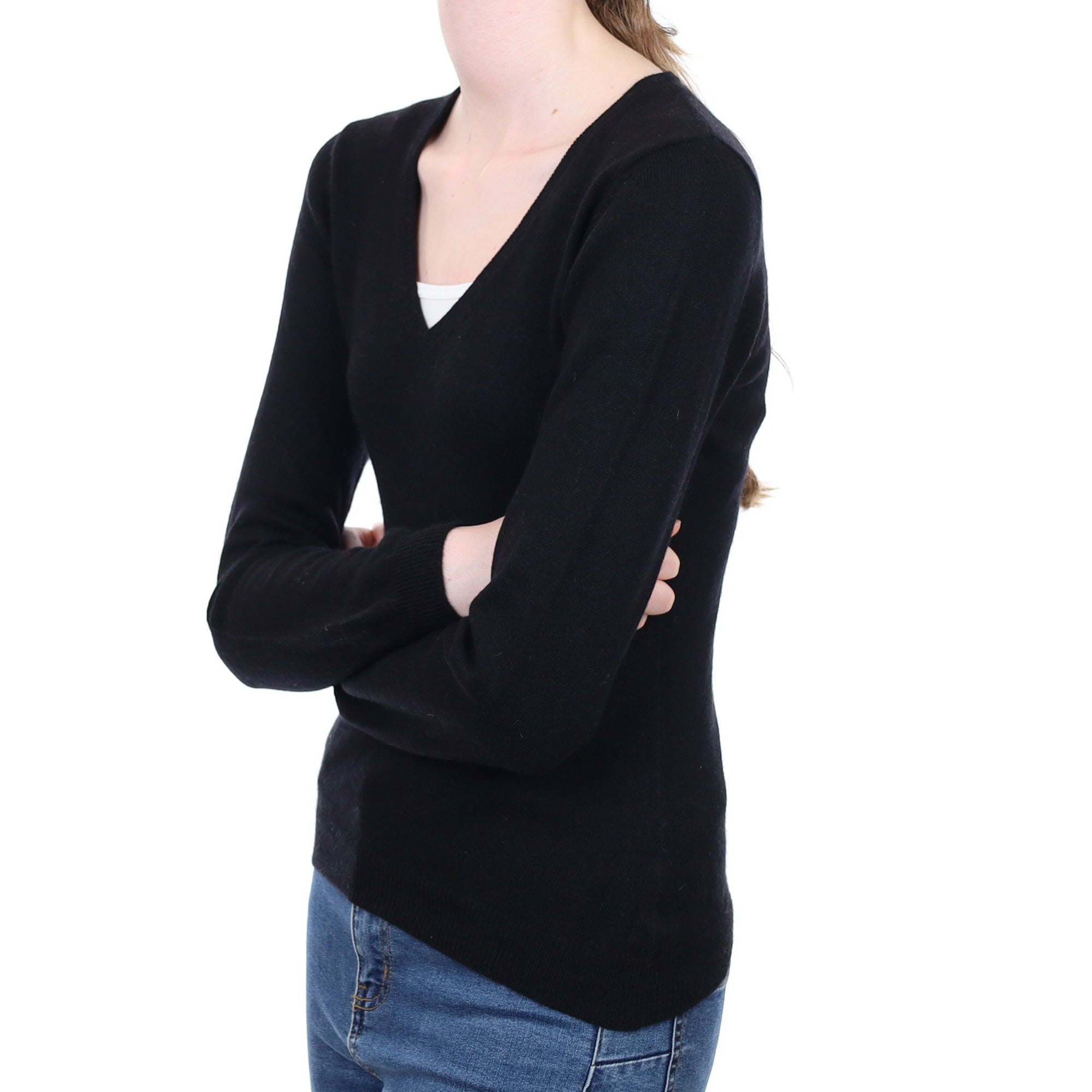 Black Cashmere V Neck Jumper Extra Small