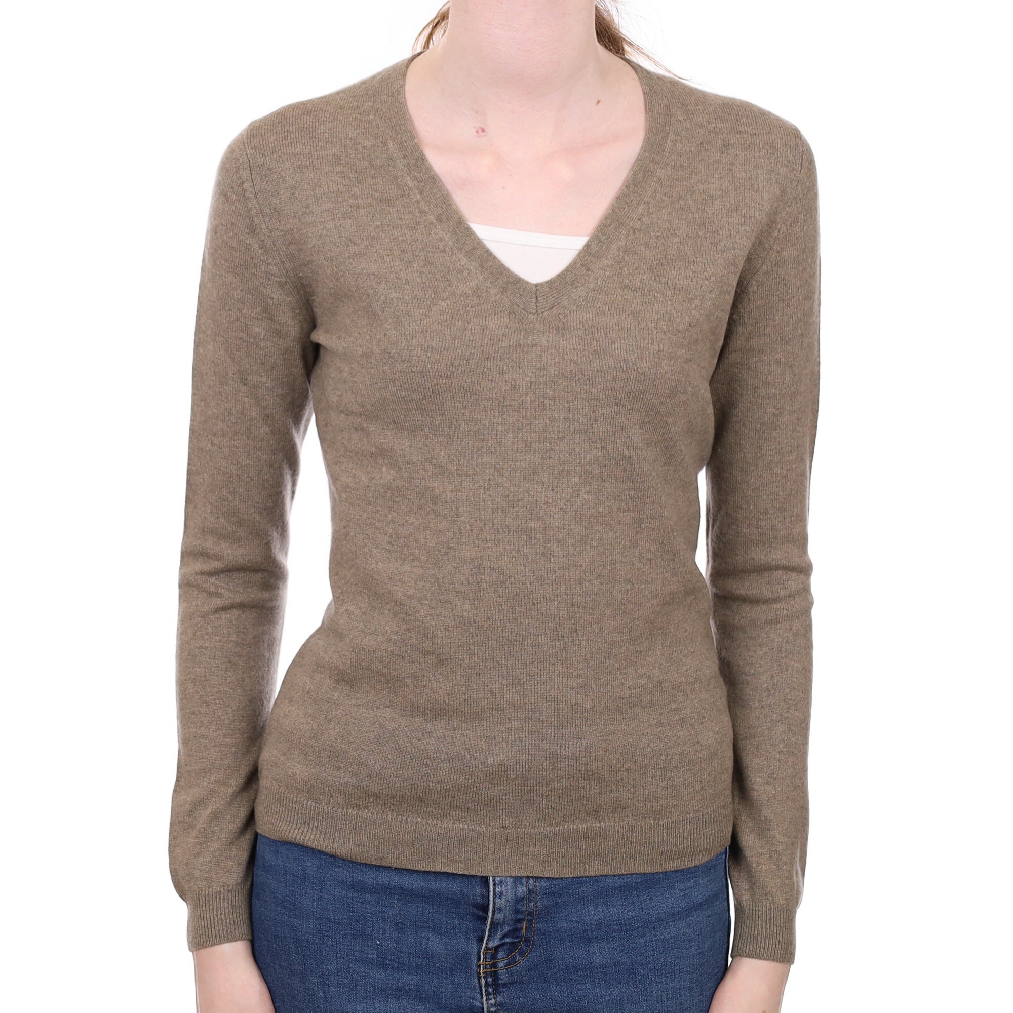 Mocha Brown Cashmere V Neck Jumper Extra Small