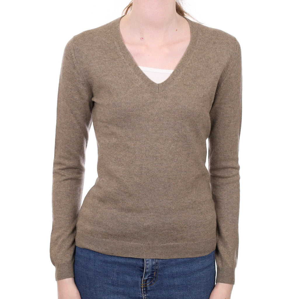 Mocha Brown Cashmere V Neck Jumper Extra Small