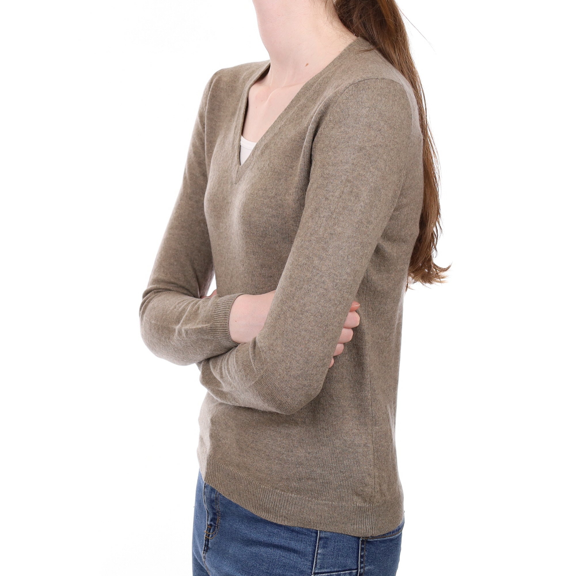 Mocha Brown Cashmere V Neck Jumper Extra Small
