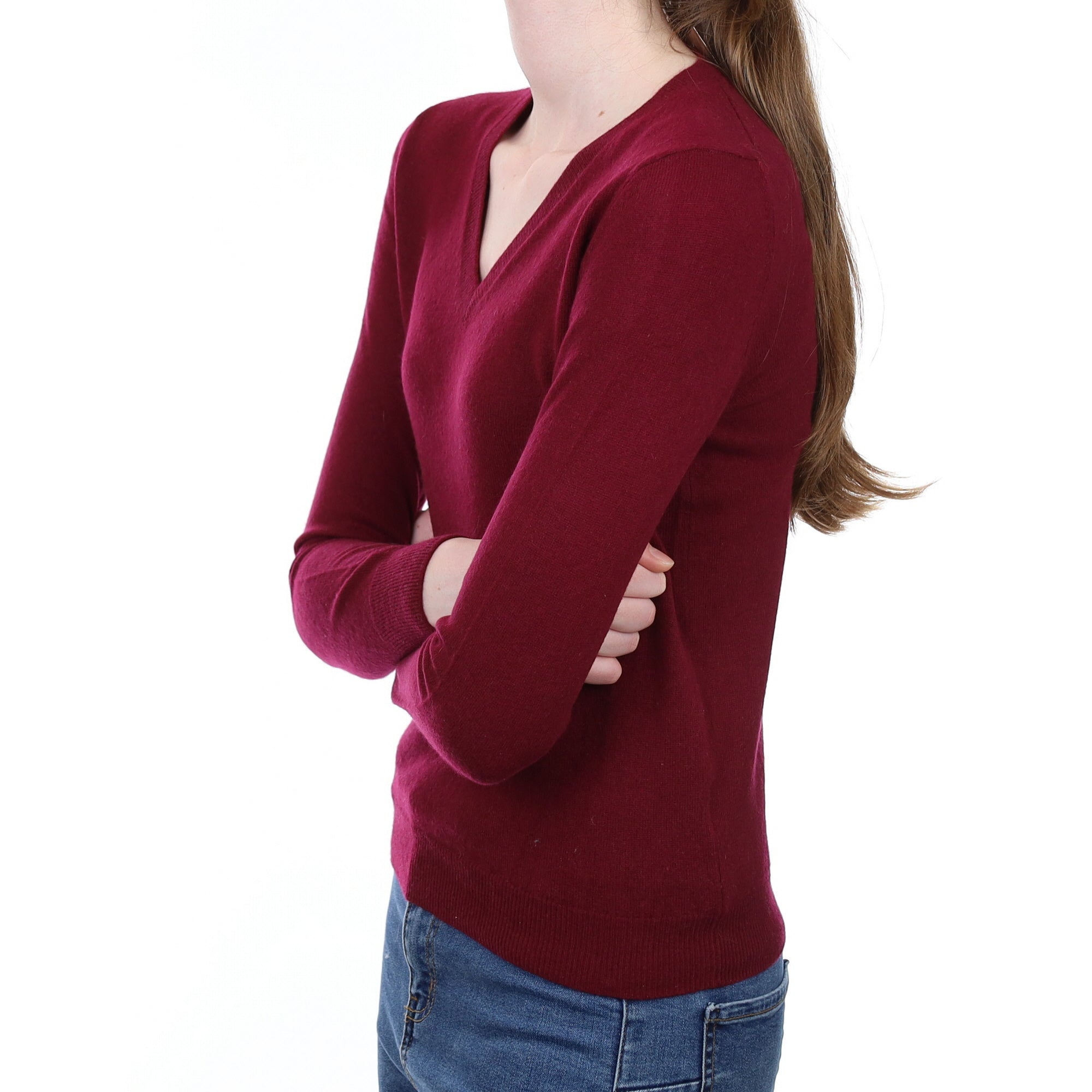Mulberry Purple Cashmere V Neck Jumper Extra Small