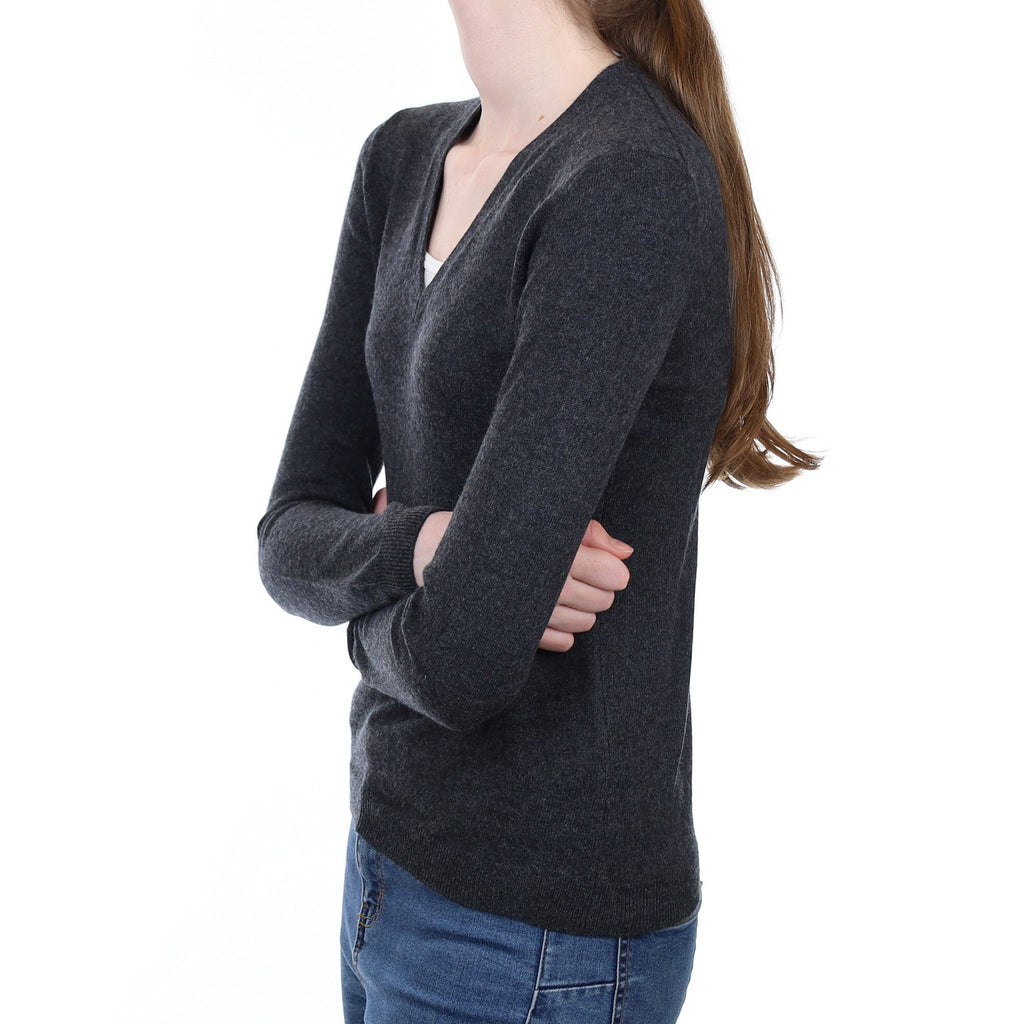 Charcoal Grey Cashmere V Neck Jumper Extra Small