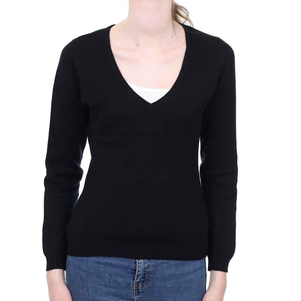 Black Cashmere V Neck Jumper Extra Small