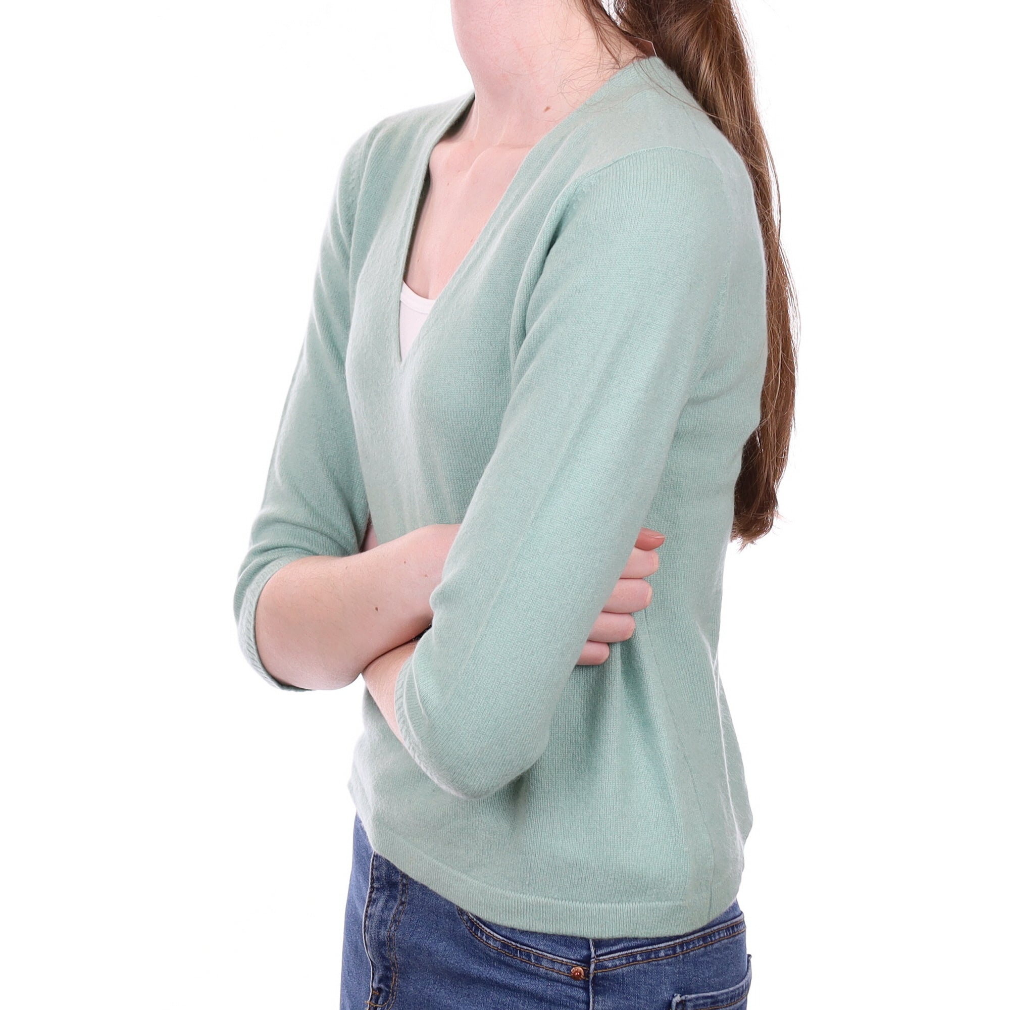 Duck Egg Green Cashmere V Neck Jumper Extra Small