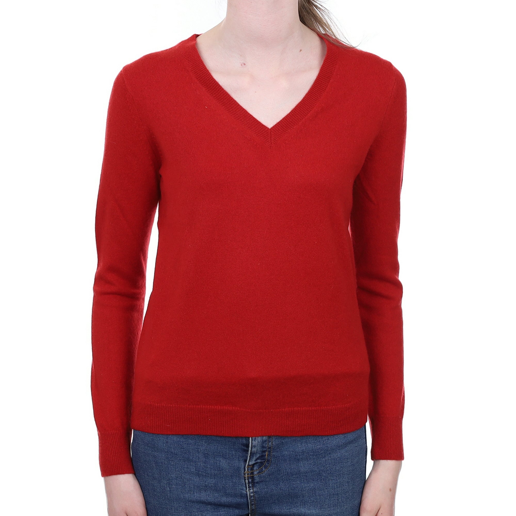 Post Box Red Cashmere V Neck Jumper Extra Small