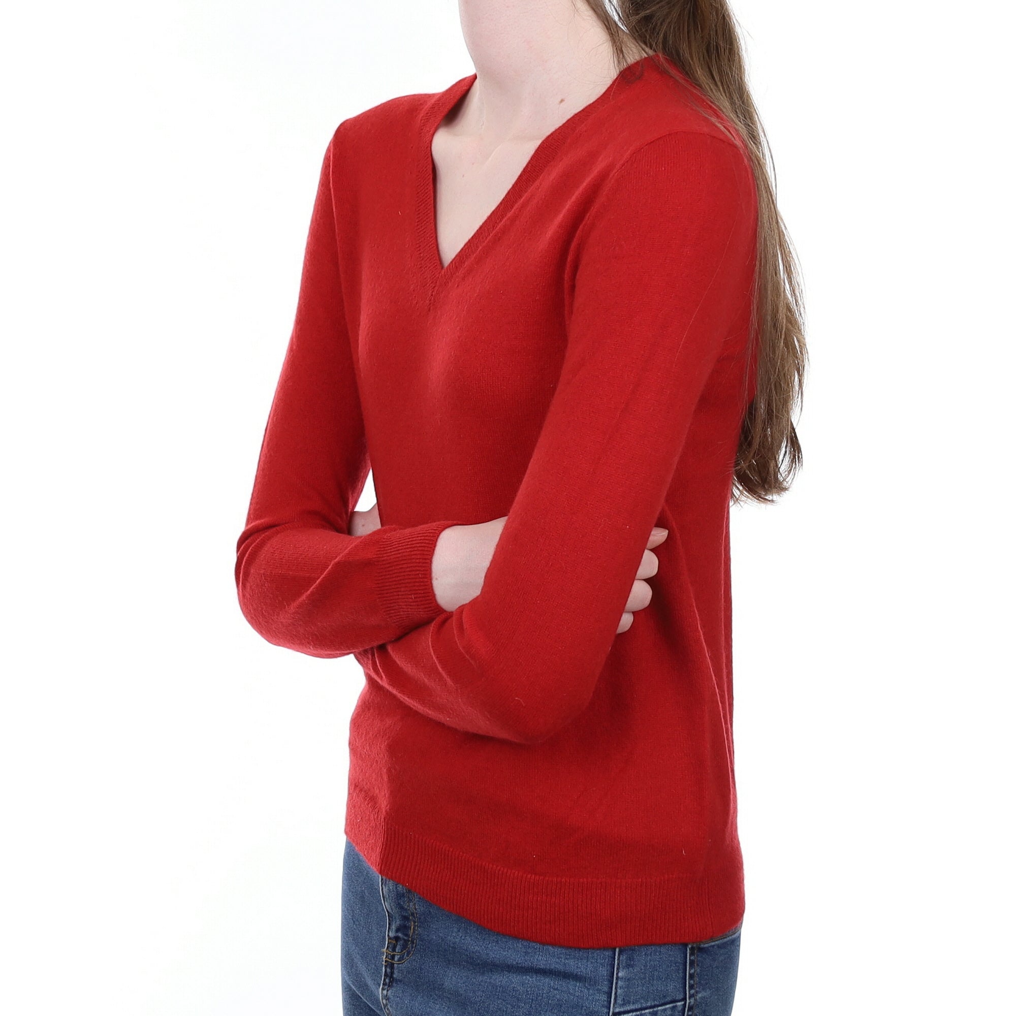 Post Box Red Cashmere V Neck Jumper Extra Small
