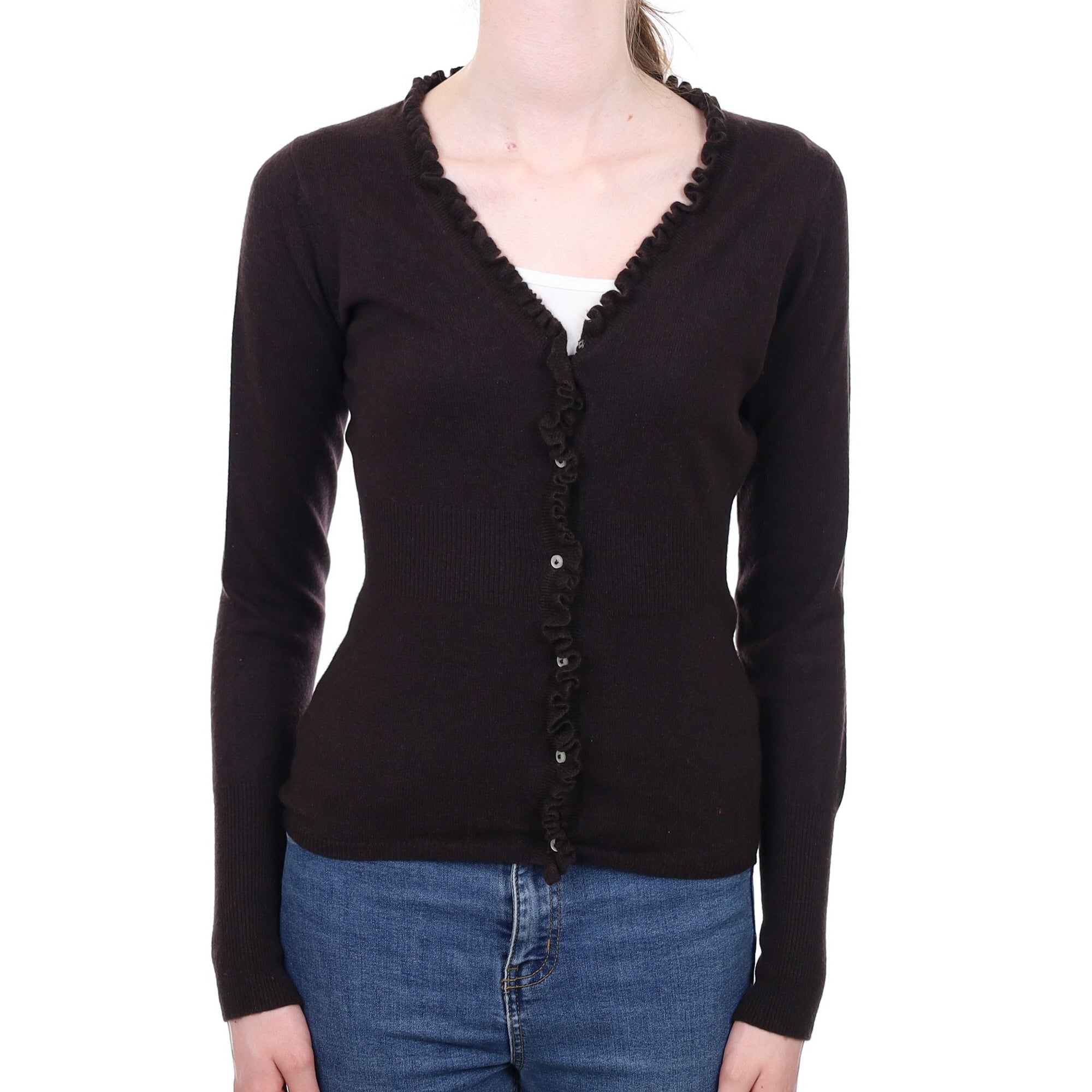 Chocolate Brown Cashmere V Neck Cardigan Extra Small