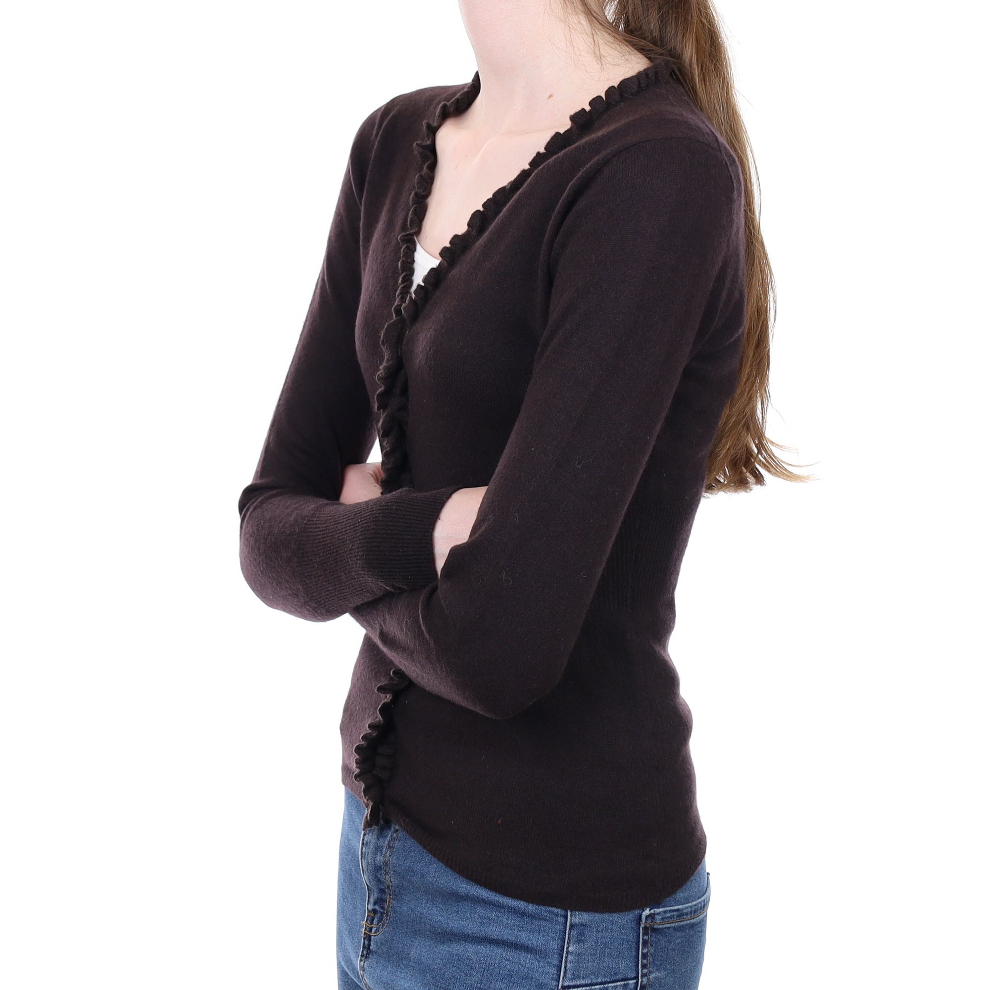 Chocolate Brown Cashmere V Neck Cardigan Extra Small