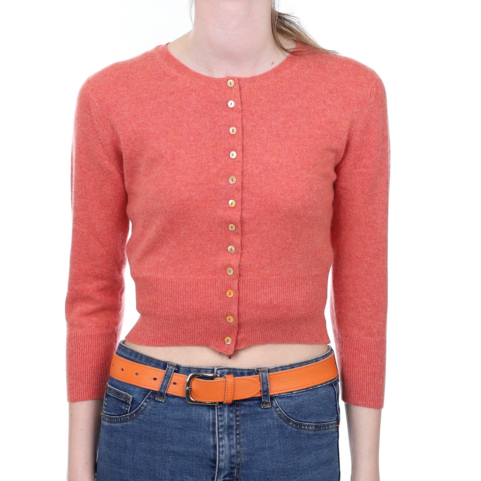 Orange Soda Cashmere Crew Neck Cardigan Extra Small