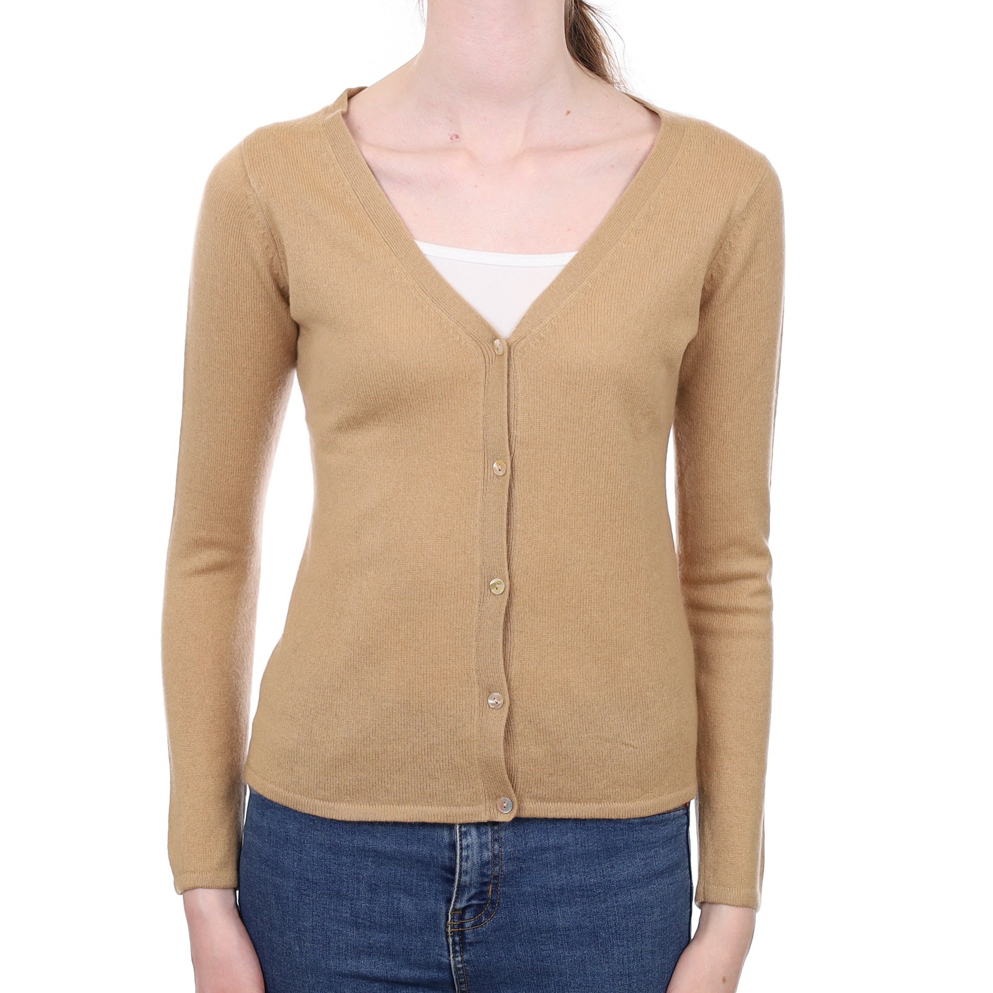 Camel Brown Cashmere V Neck Cardigan Extra Small
